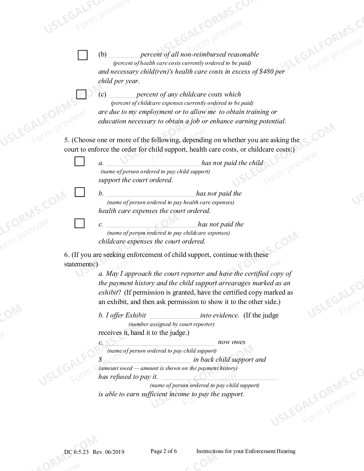 Preview Instructions for Your Enforcement Hearing (Child Support - Contempt) (updated October 2013)