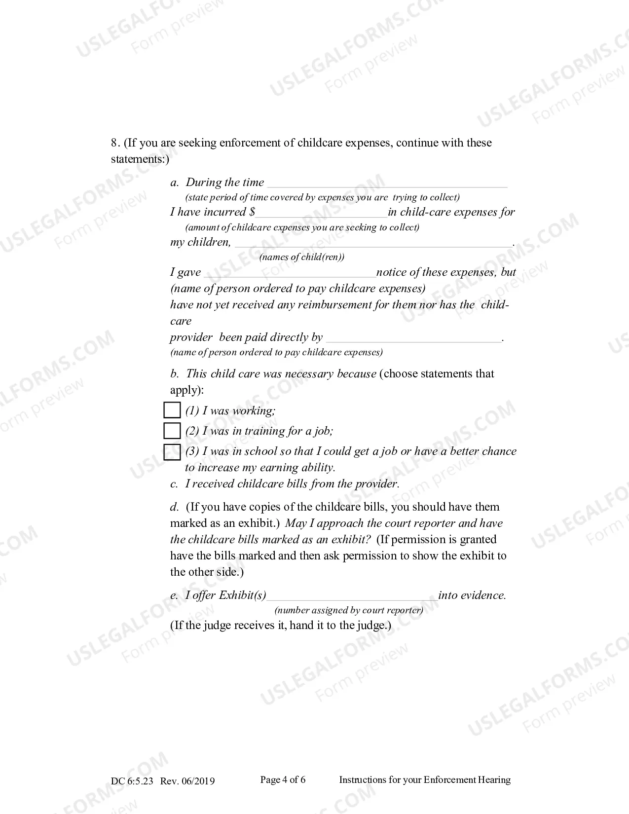 Preview Instructions for Your Enforcement Hearing (Child Support - Contempt) (updated October 2013)