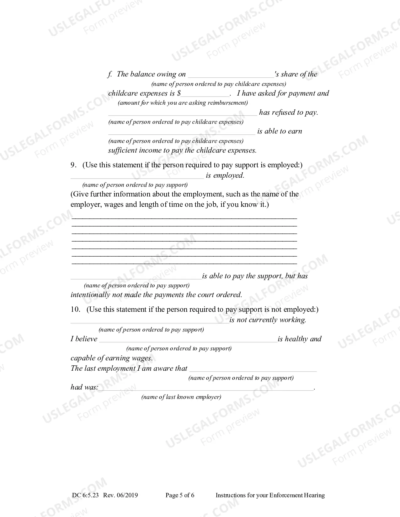 Preview Instructions for Your Enforcement Hearing (Child Support - Contempt) (updated October 2013)