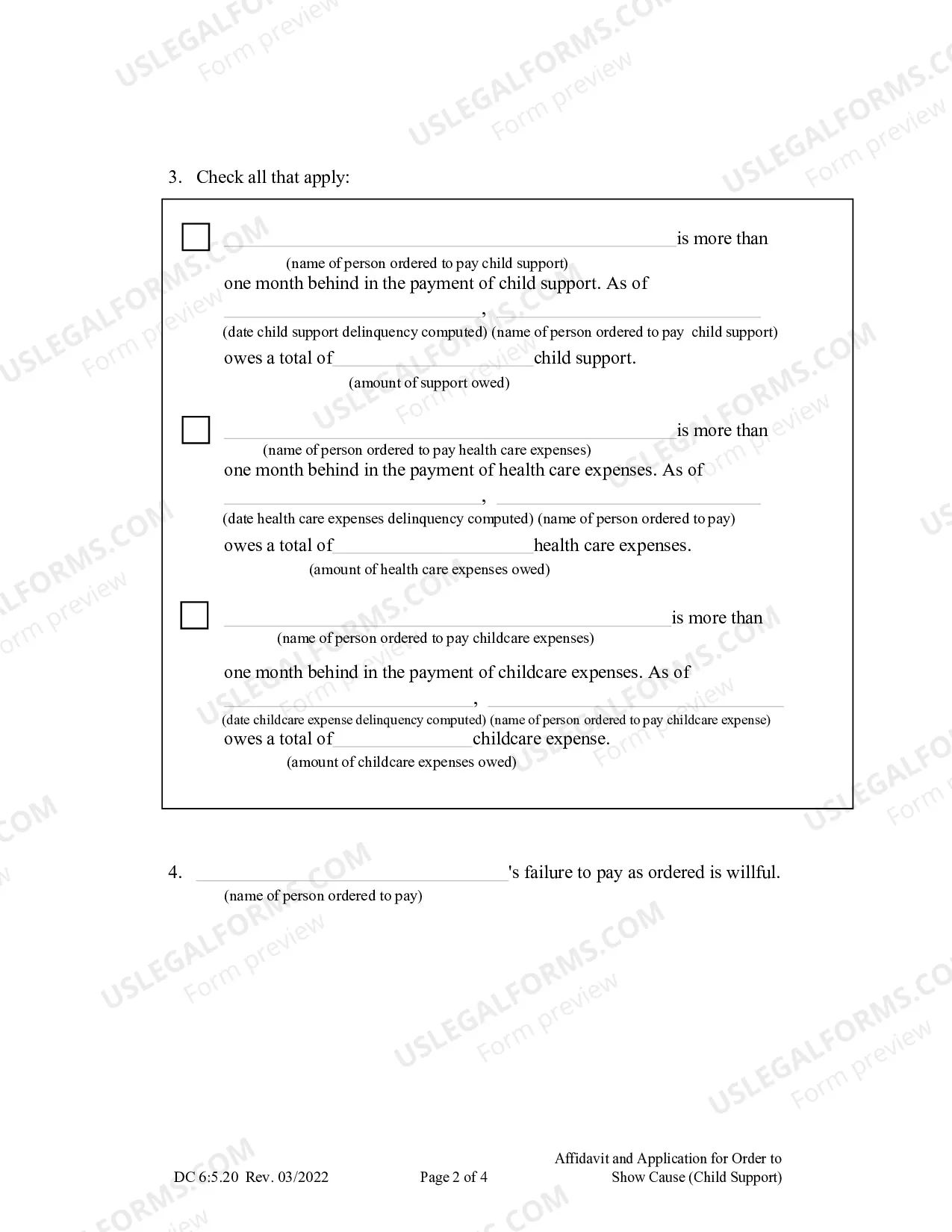 Preview Affidavit And Application For Order To Show Cause (Support)