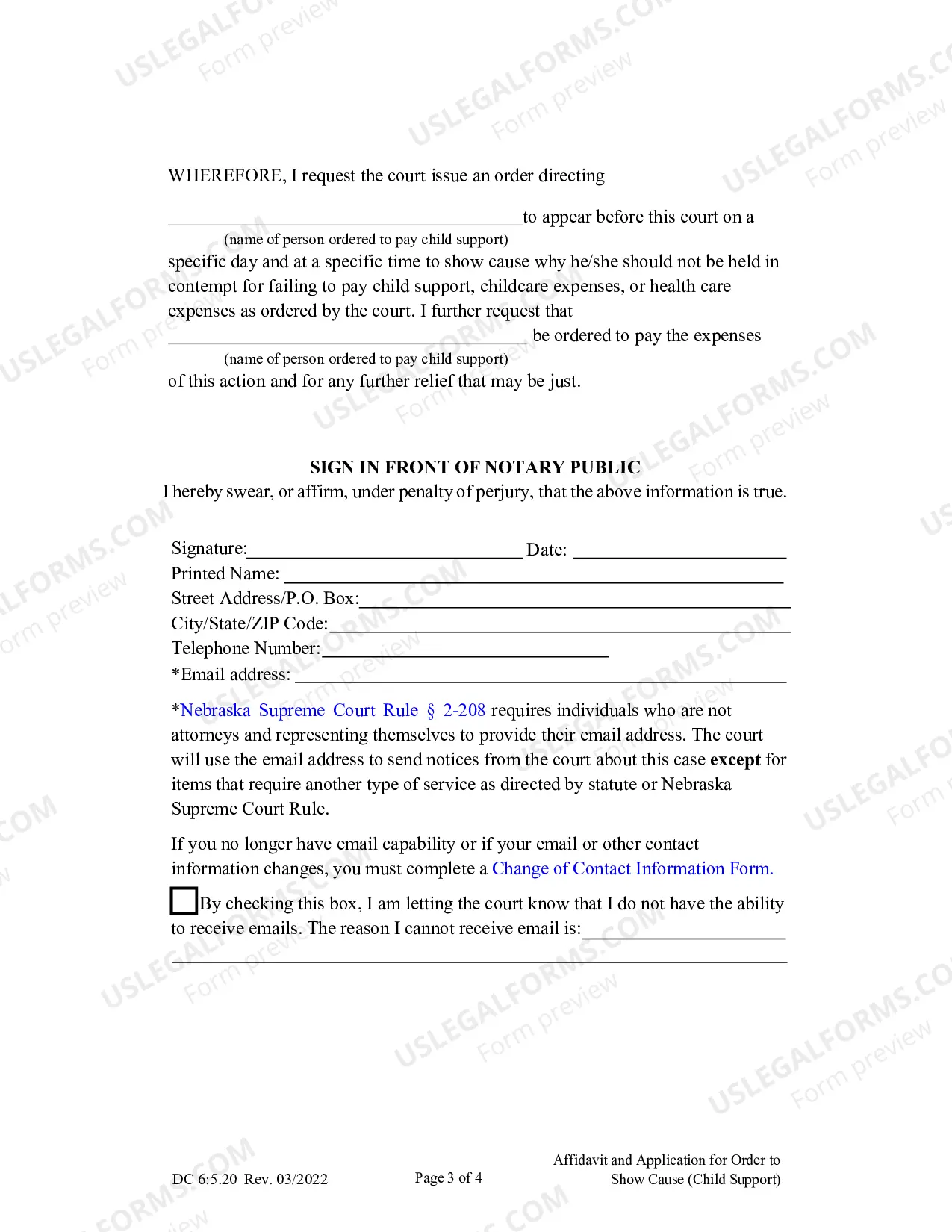 Preview Affidavit And Application For Order To Show Cause (Support)