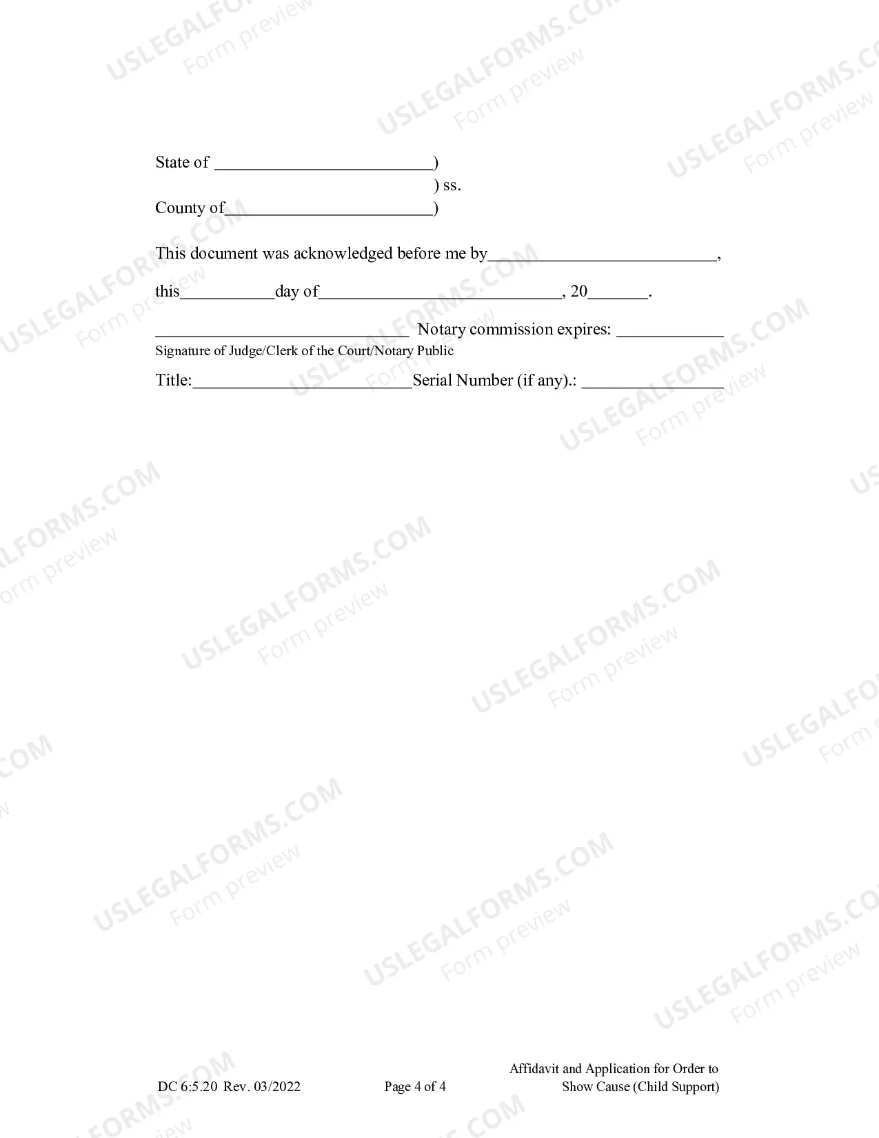 Preview Affidavit And Application For Order To Show Cause (Support)