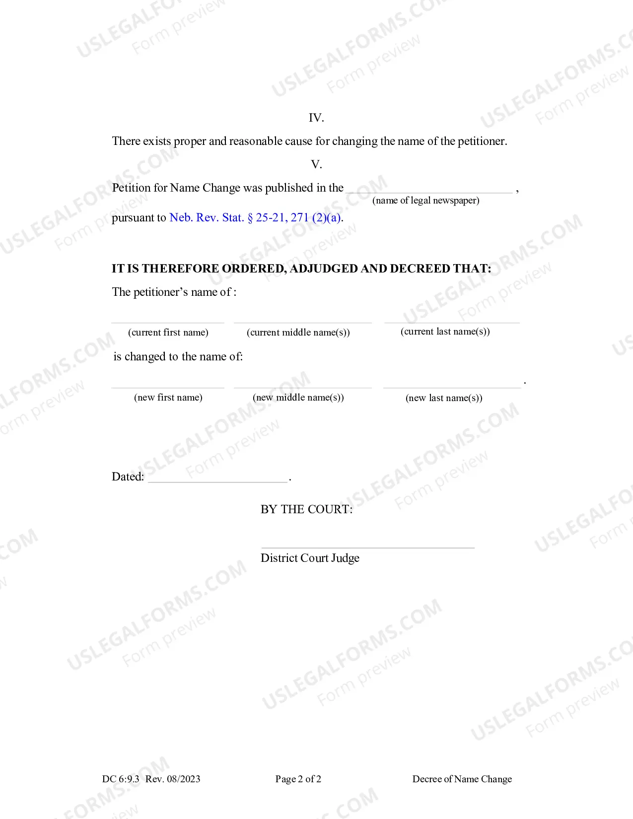 Preview Decree of Name Change