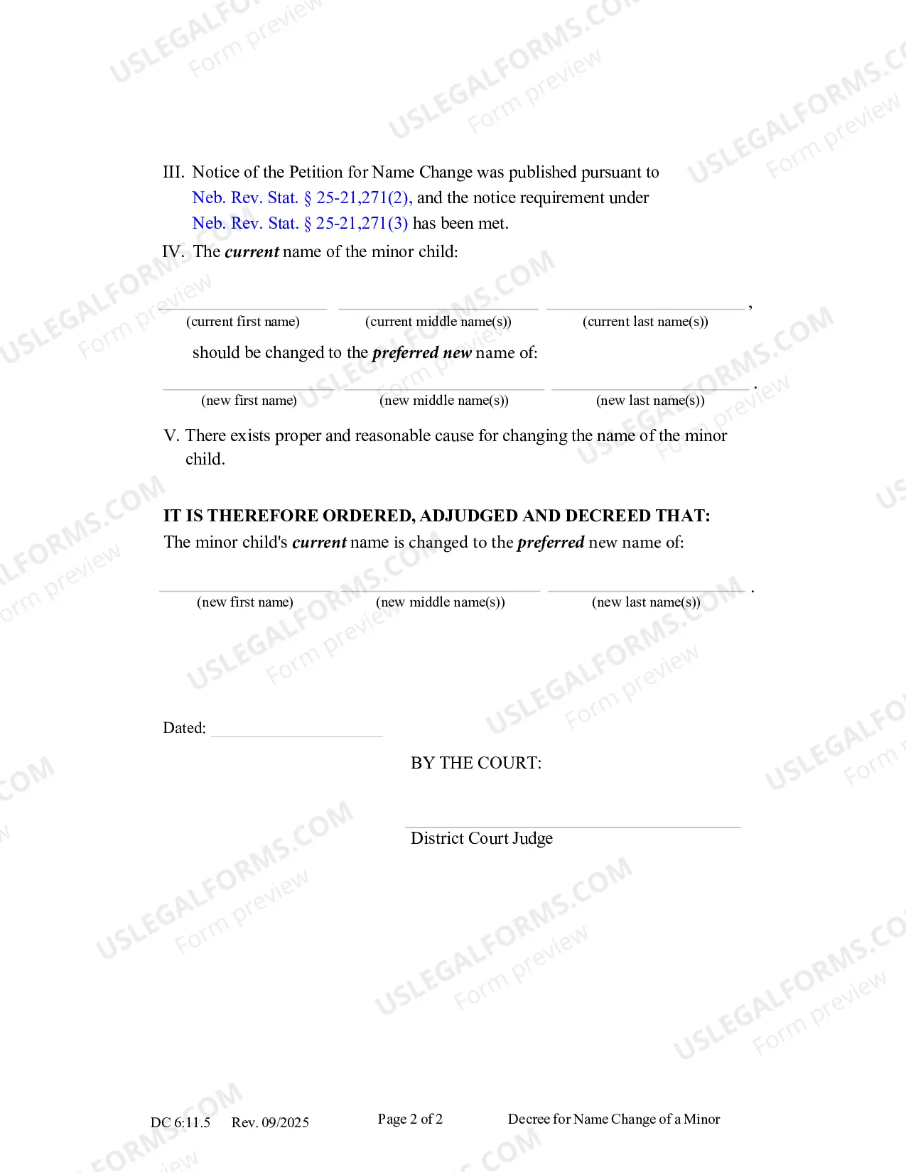 Preview Decree For Name Change of A Minor