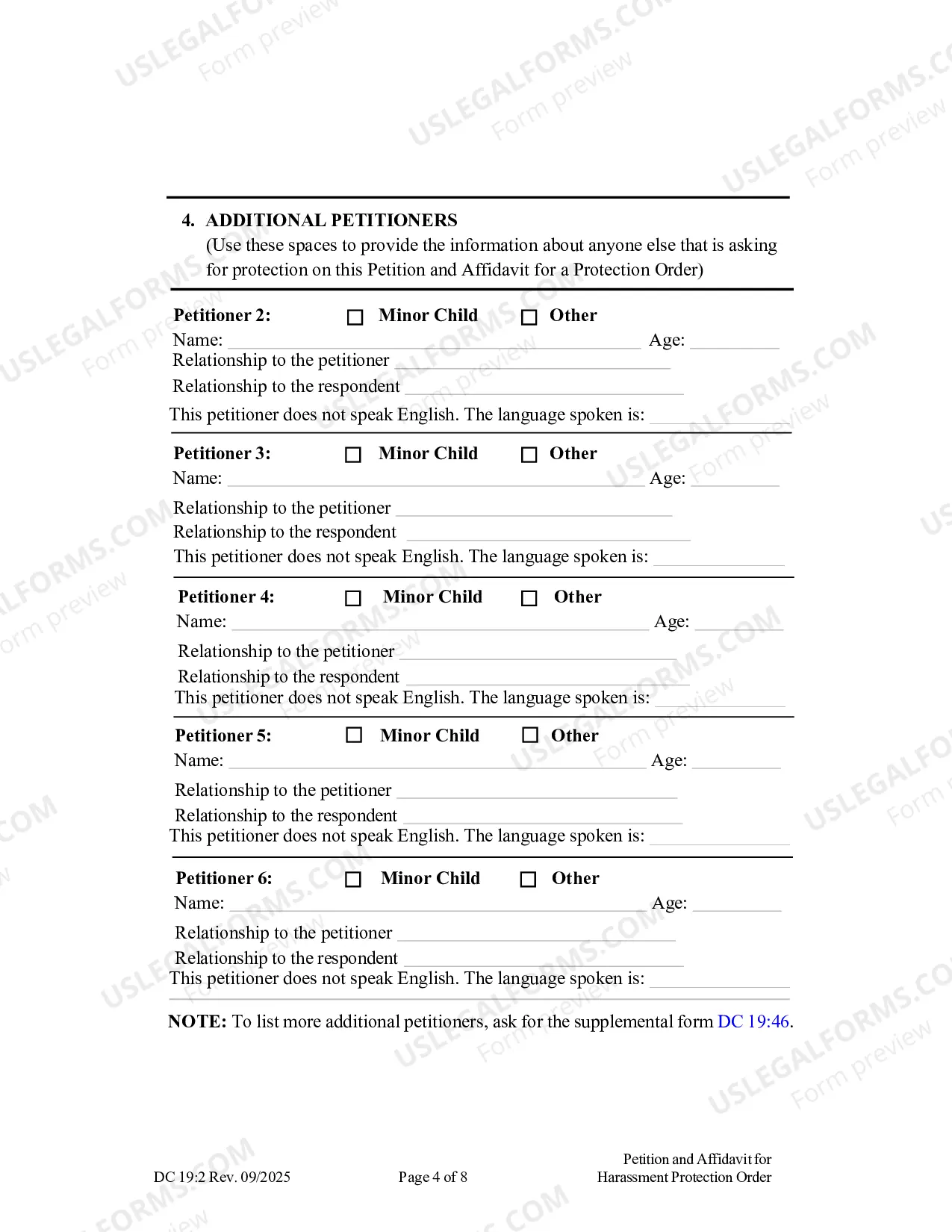 Preview Petition And Affidavit To Obtain Harassment Protection Order