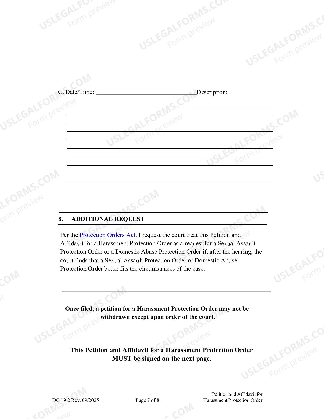 Preview Petition And Affidavit To Obtain Harassment Protection Order