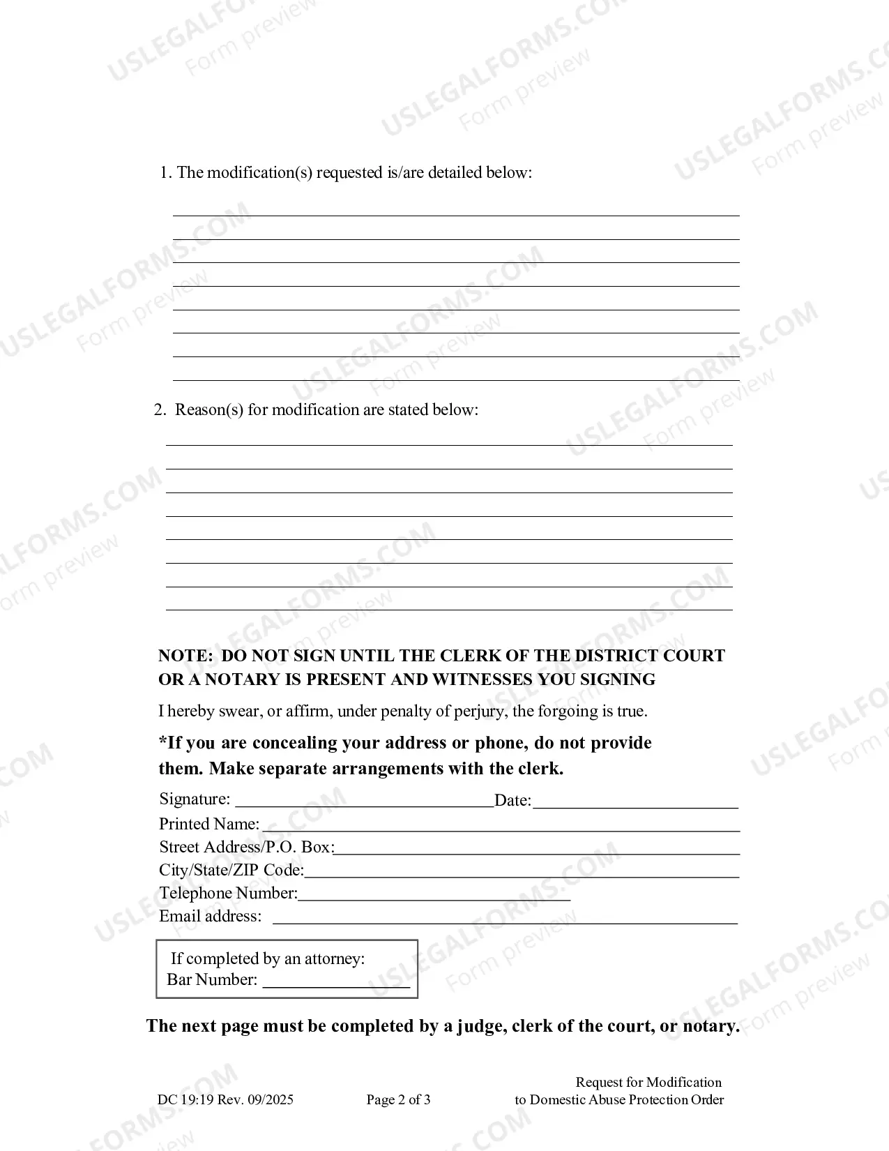 Preview Request For Modification To Domestic Abuse Protection Order