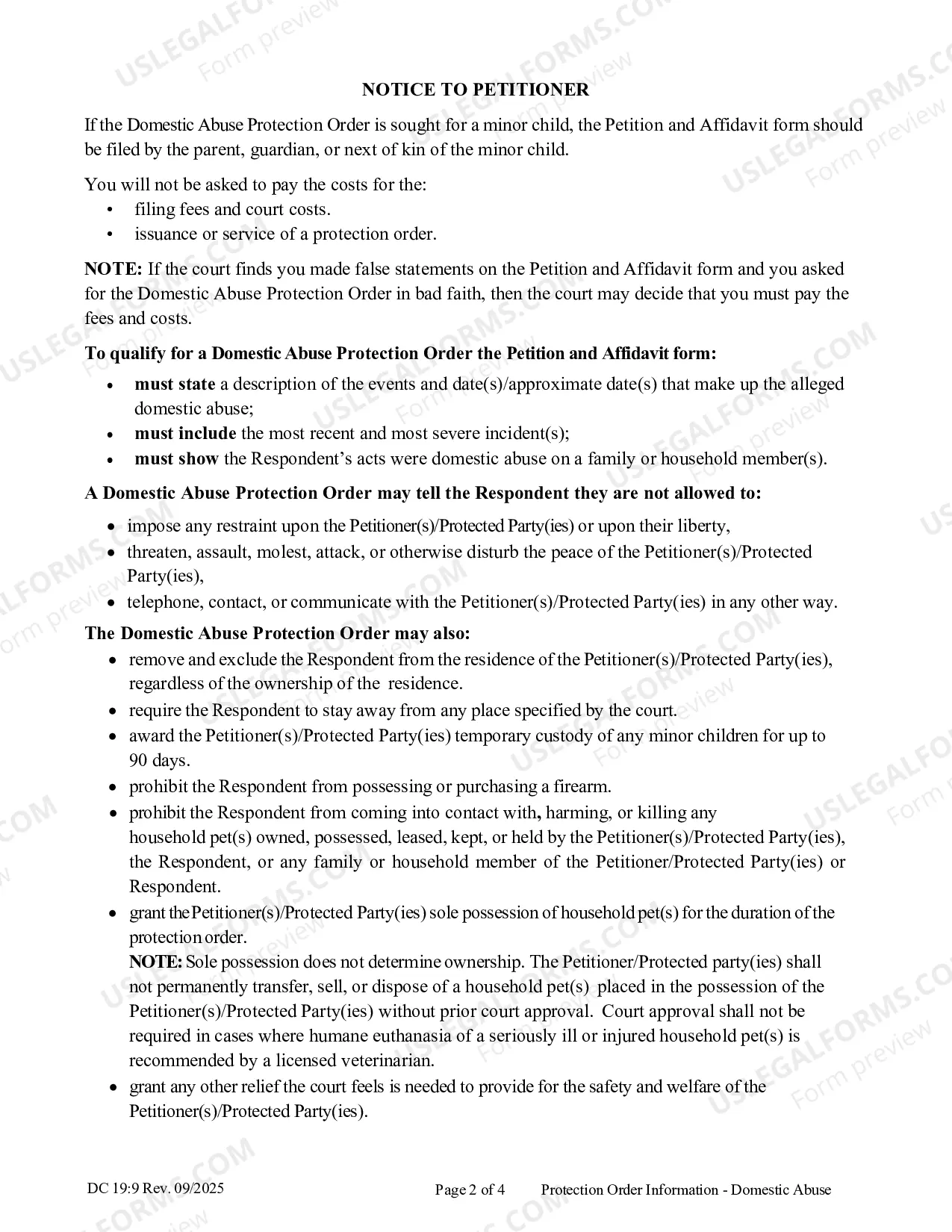 Preview Protection Order Information, Domestic Abuse (updated June 2012)