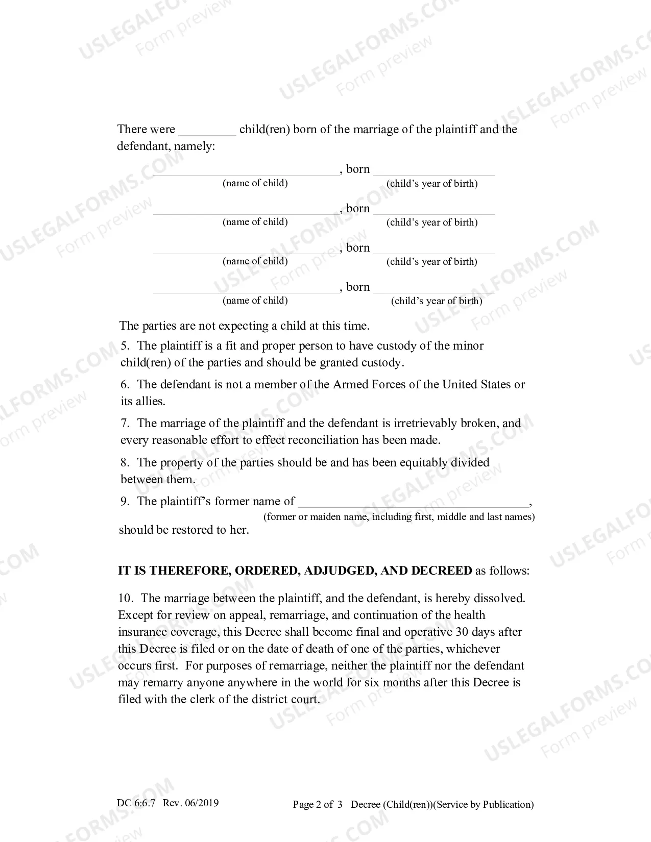 Preview Decree (With Children-Service By Publication)