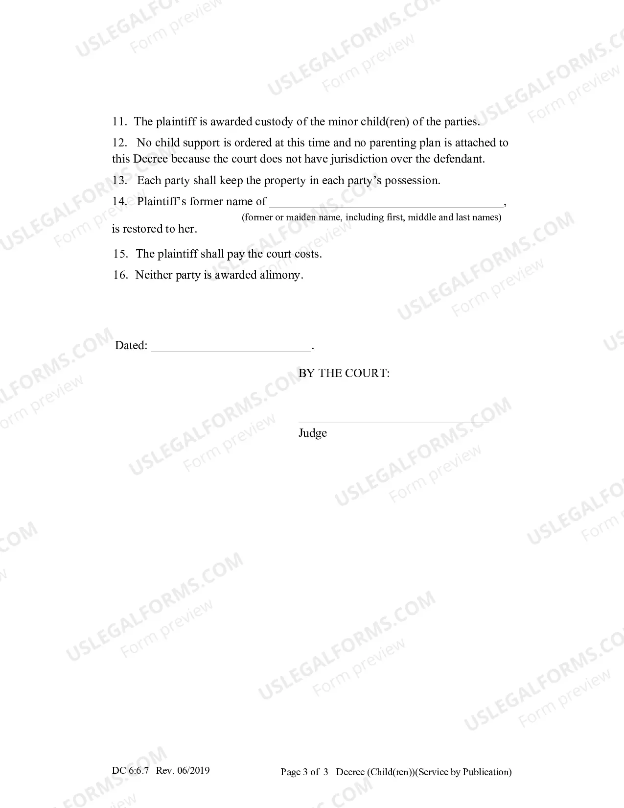 Preview Decree (With Children-Service By Publication)