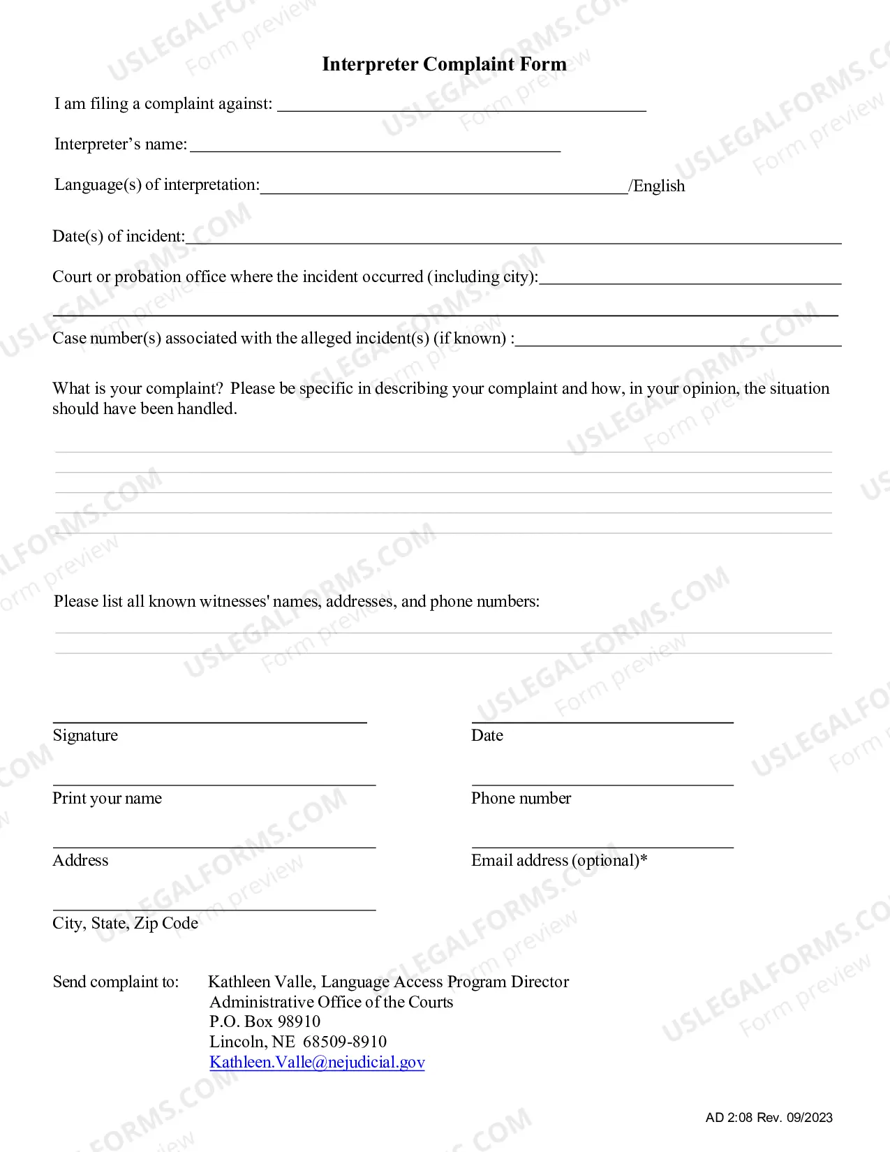 Preview Interpreter Complaint Form