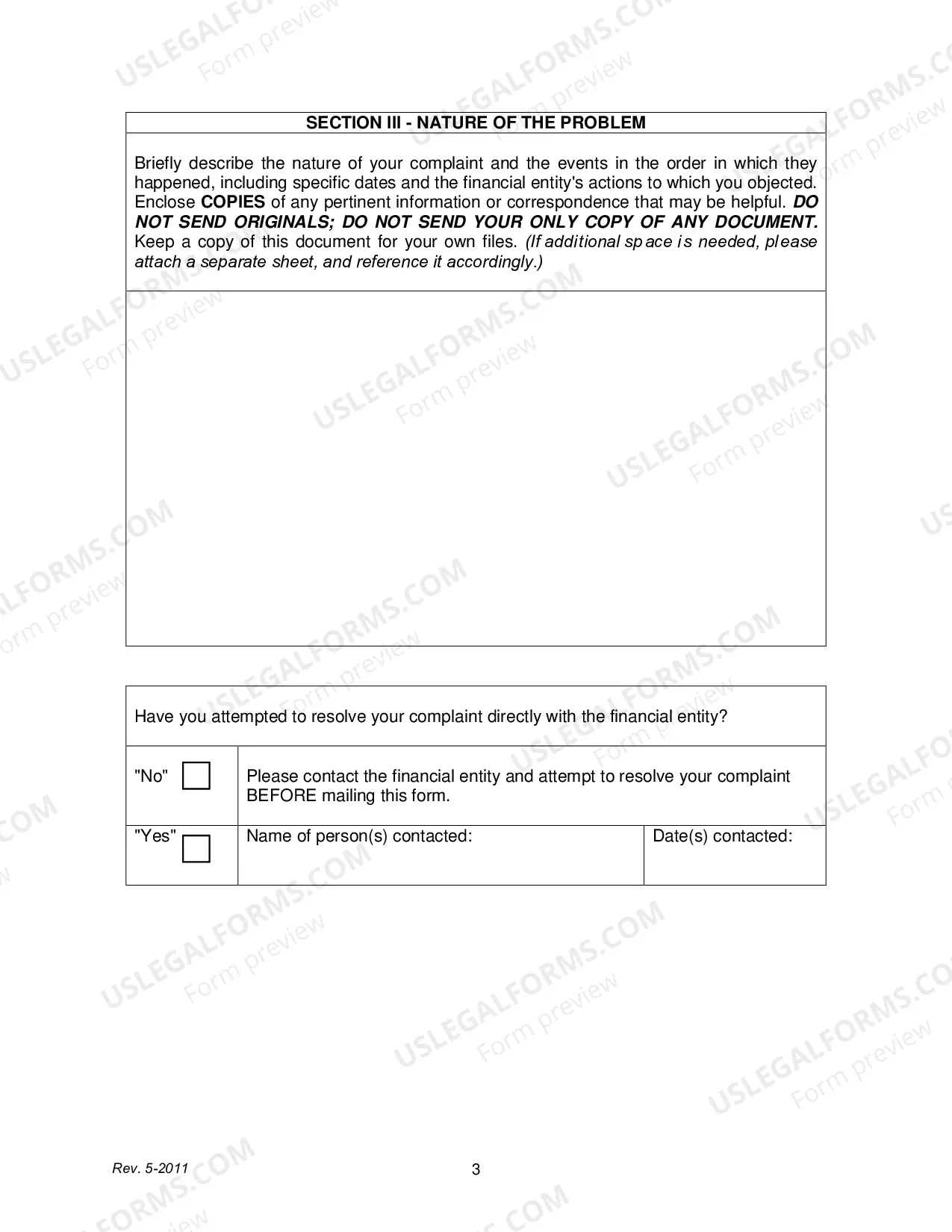 Preview Complaint Form-Financial Institutions Division