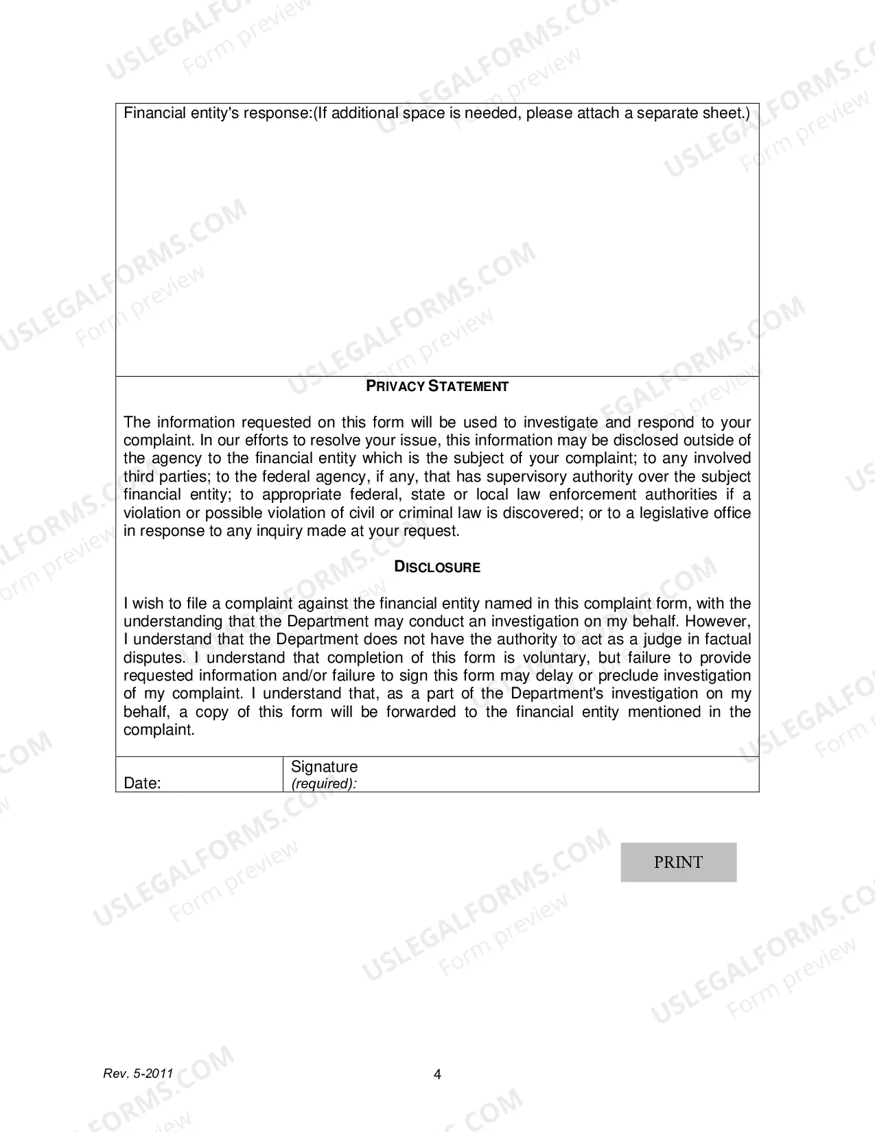 Preview Complaint Form-Financial Institutions Division