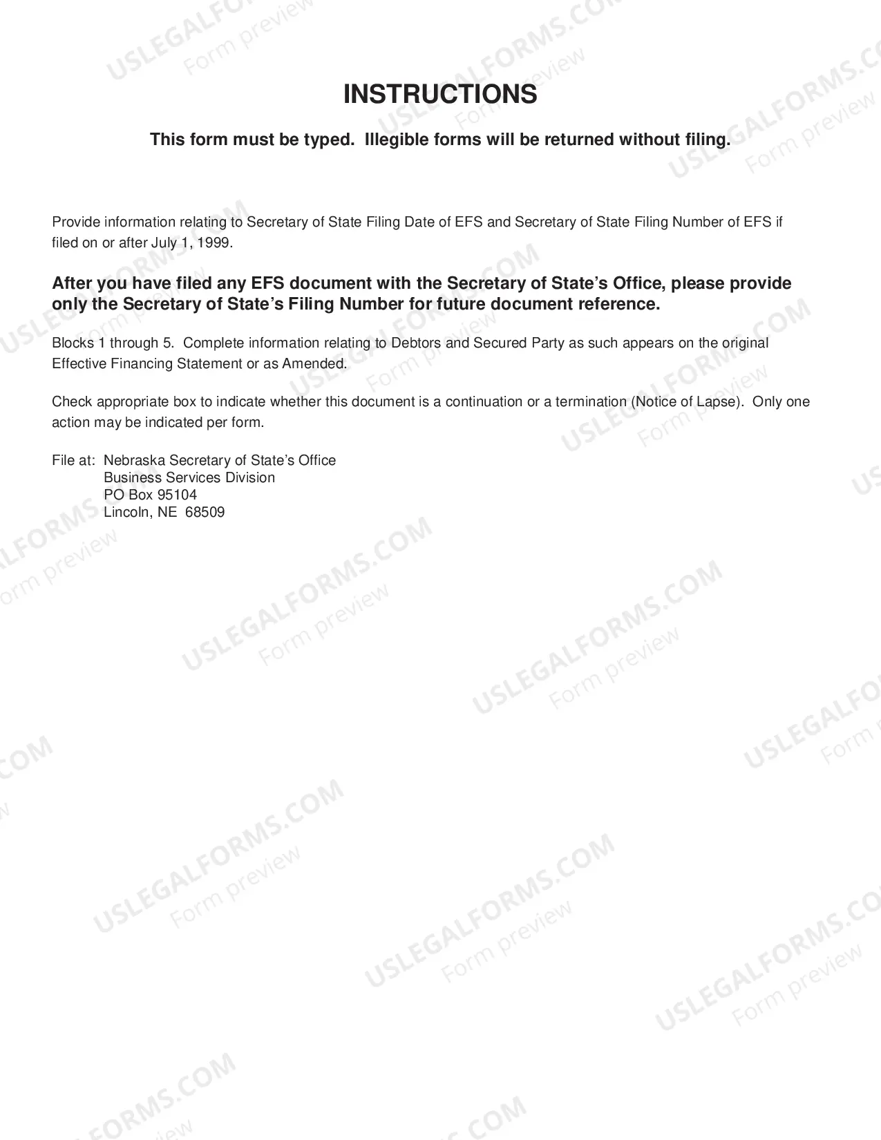 Preview Continuation Or Termination of Nebraska Effective Financing Statement