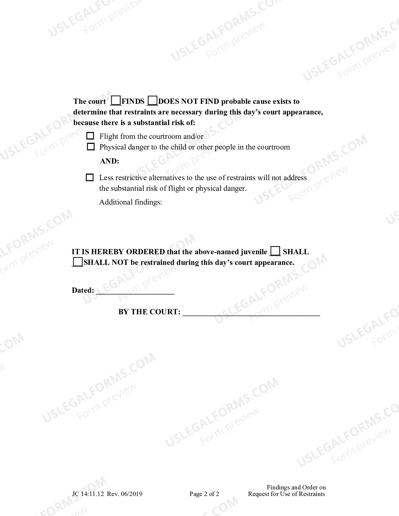Preview Findings u0026 Order On Request For Use of Restraints