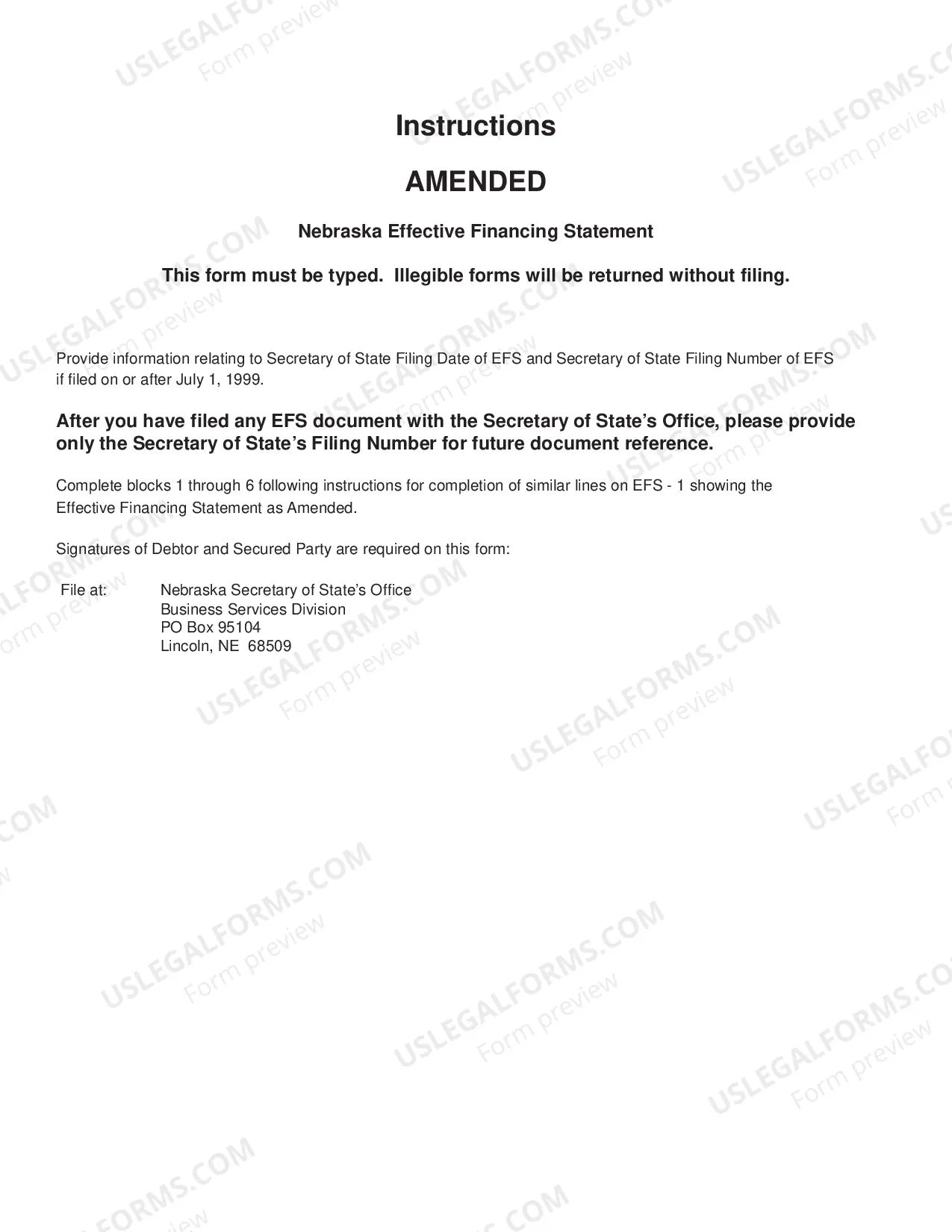Preview Nebraska Effective Financing Statement Amended