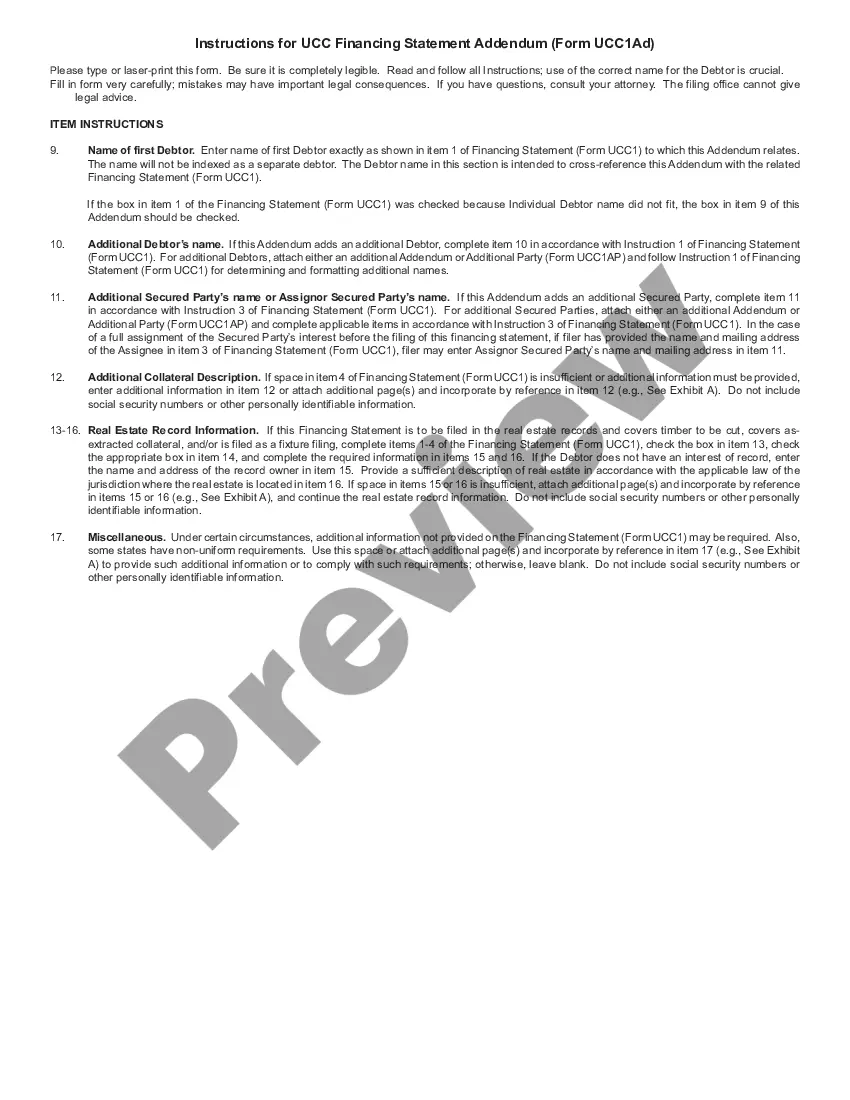 Preview Nebraska UCC1 Financing Statement Addendum