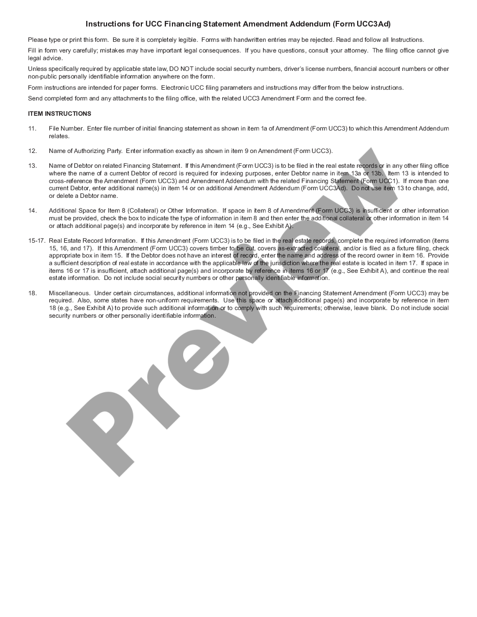 page 1 Nebraska UCC3 Financing Statement Amendment Addendum preview
