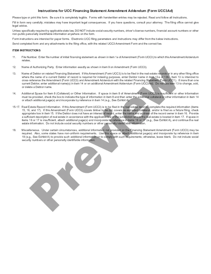 Preview Nebraska UCC3 Financing Statement Amendment Addendum