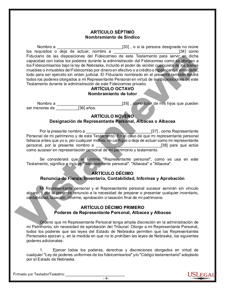Preview Formulario Legal de Última Voluntad y Testamento para una Persona Soltera con Hijos Menores