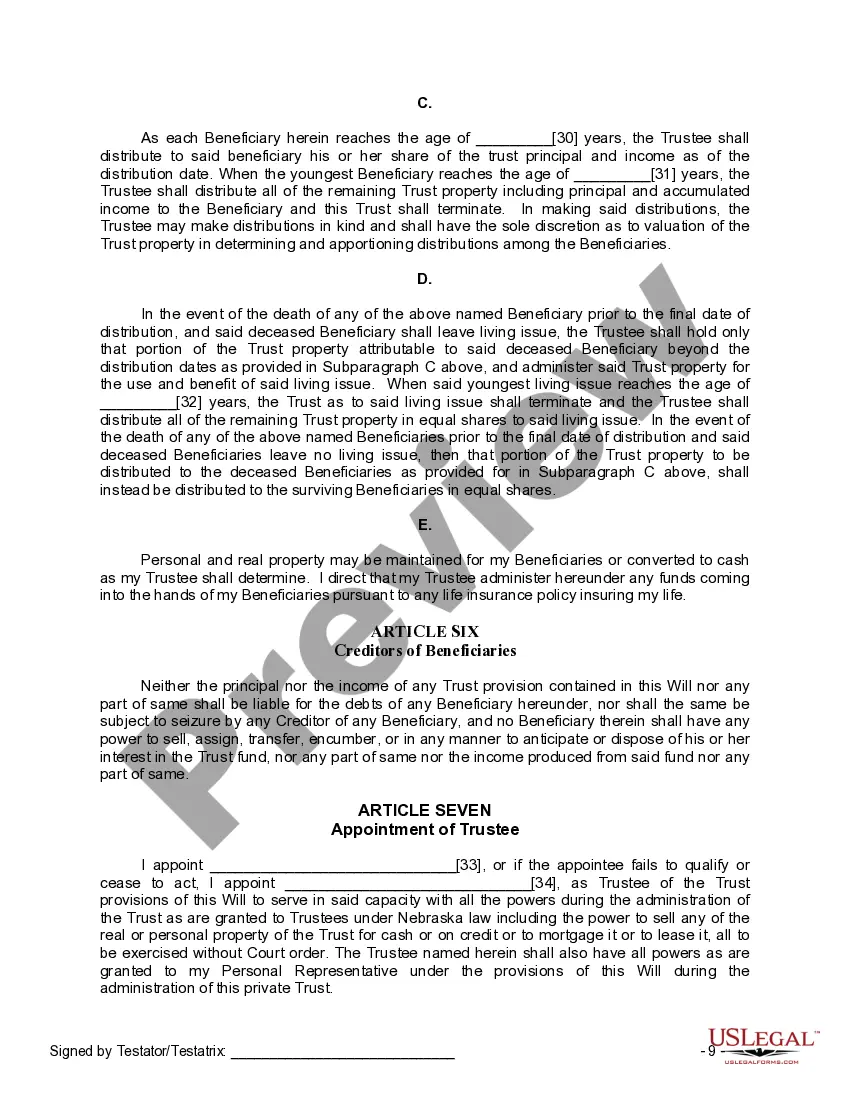 Preview Last Will and Testament for a Single Person with Minor Children