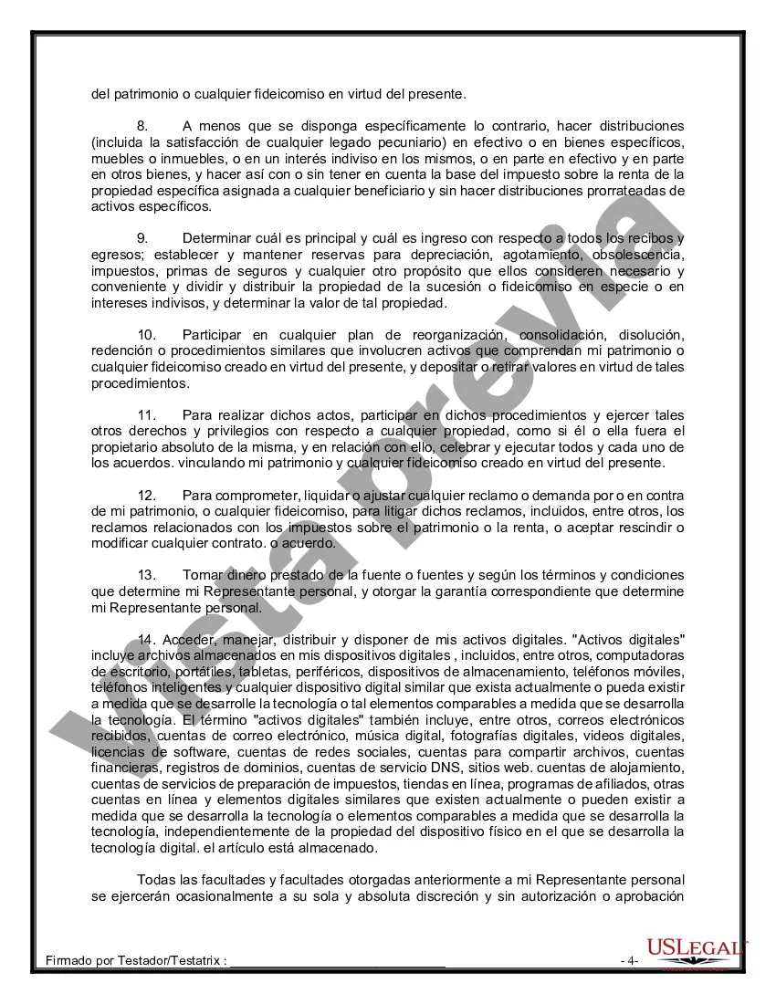 Preview Formulario Legal de Última Voluntad y Testamento para Persona Soltera con Hijos Adultos