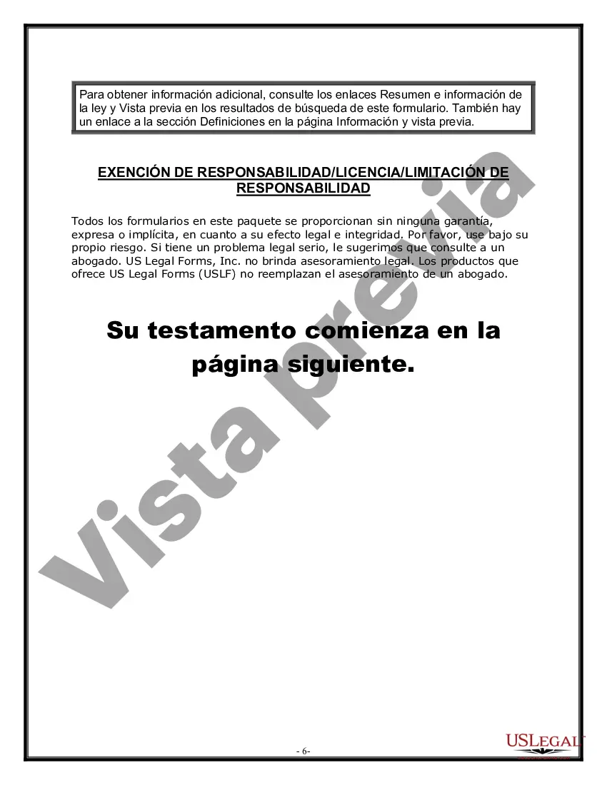 Preview Formulario Legal de Última Voluntad y Testamento para Persona Soltera con Hijos Adultos