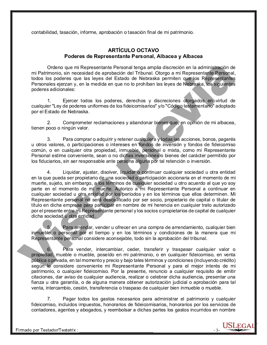 Preview Formulario Legal de Última Voluntad y Testamento para Persona Soltera con Hijos Adultos