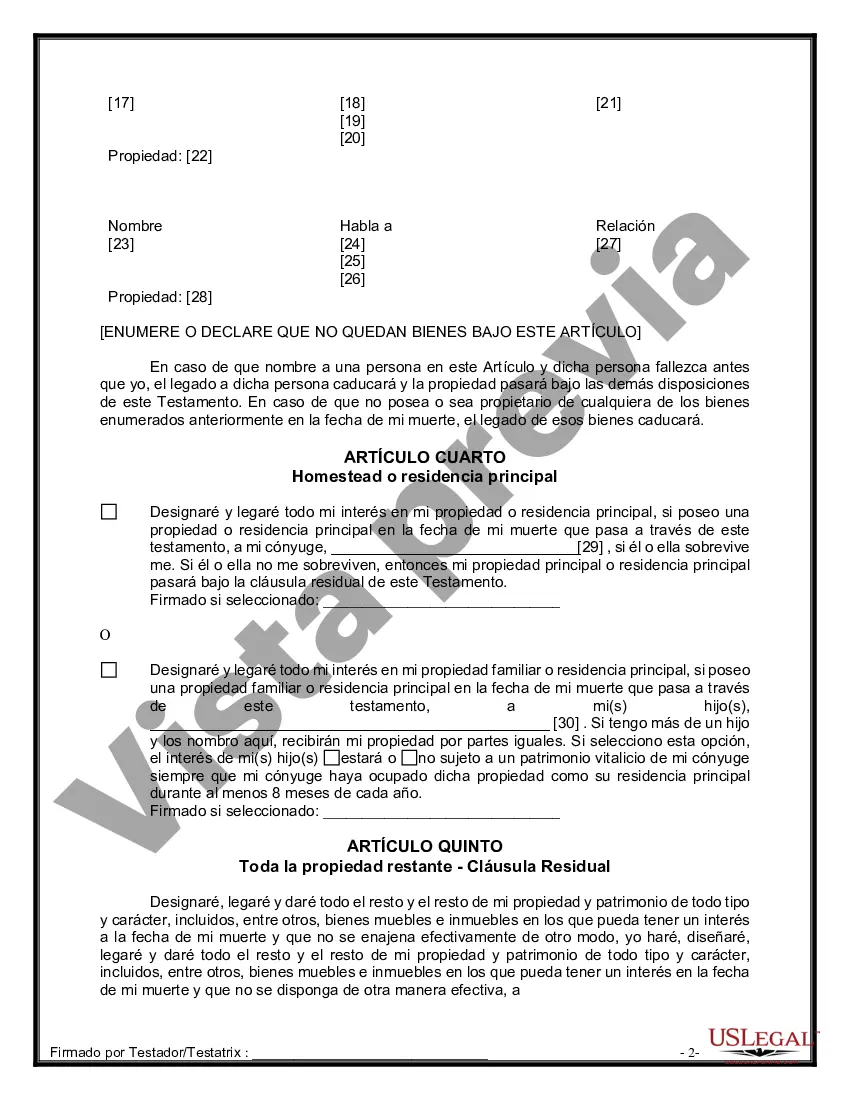 Preview Última voluntad y testamento legal para persona casada con hijos menores de edad de un matrimonio anterior