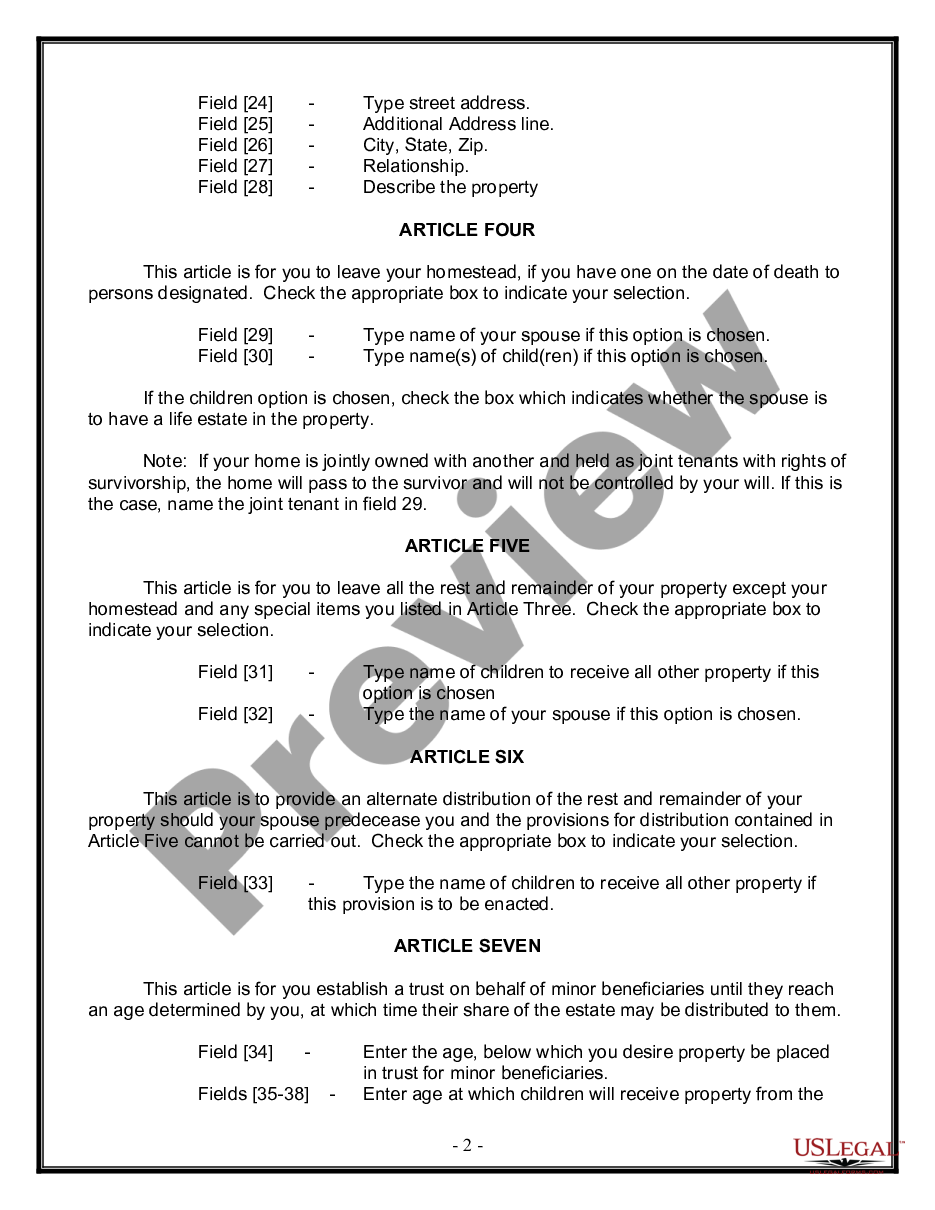 page 1 Legal Last Will and Testament for Married person with Minor Children from Prior Marriage preview