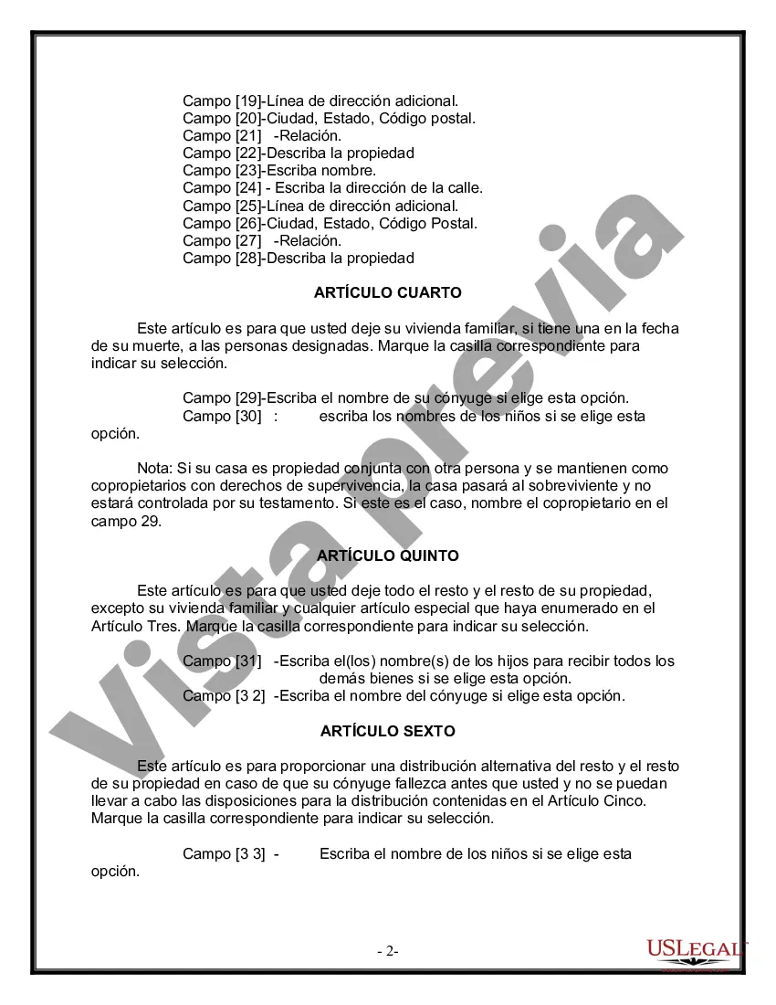 Preview Formulario de última voluntad y testamento legal para una persona casada con hijos adultos de un matrimonio anterior