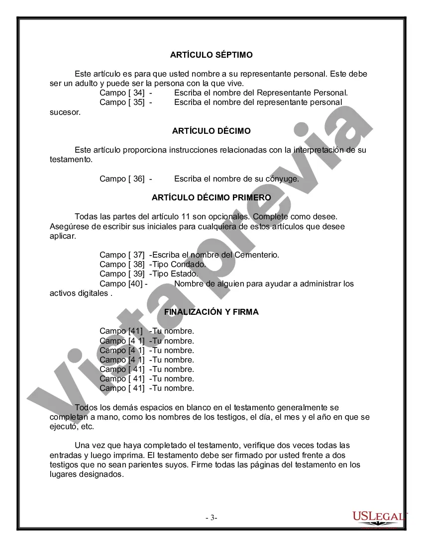 Preview Formulario de última voluntad y testamento legal para una persona casada con hijos adultos de un matrimonio anterior