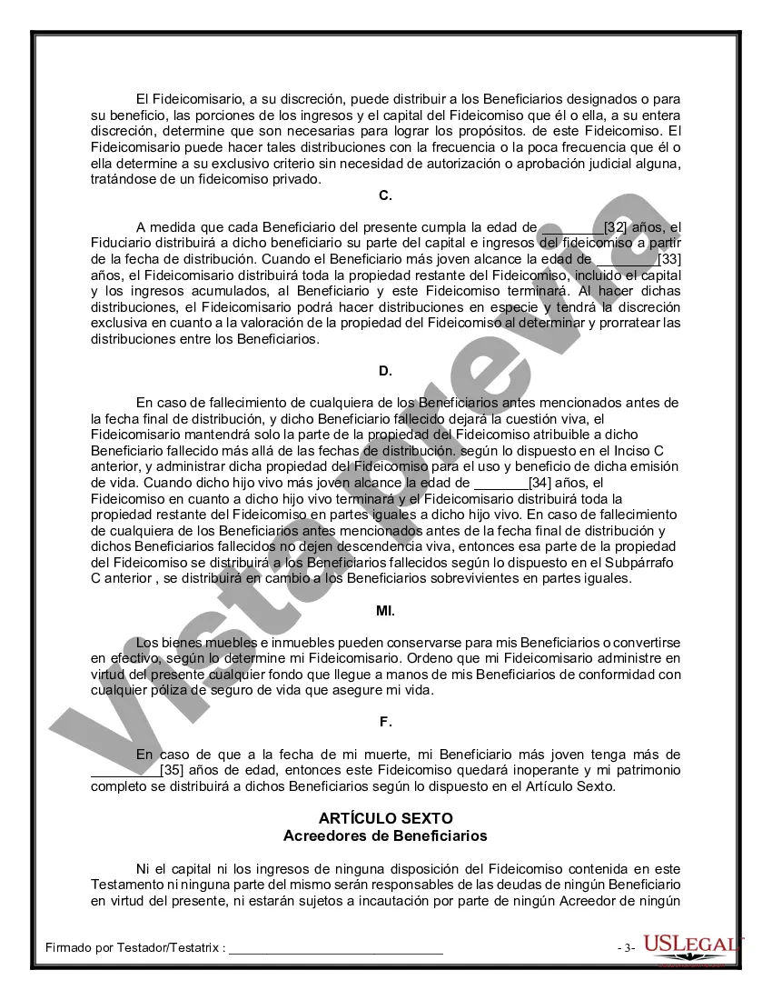 Preview Formulario de última voluntad y testamento legal para personas divorciadas que no se han vuelto a casar con hijos adultos y menores