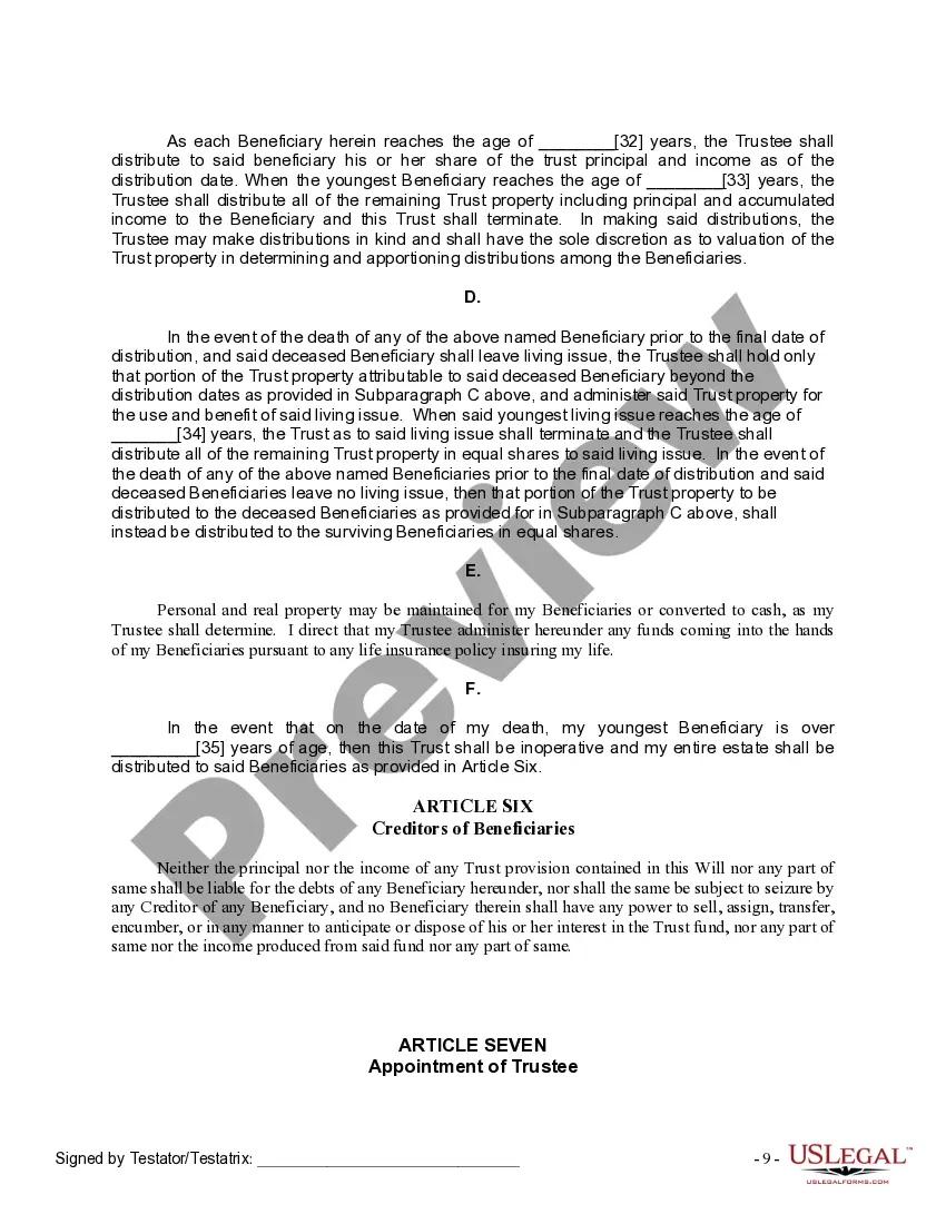 Preview Last Will and Testament for Divorced Person Not Remarried with Adult and Minor Children