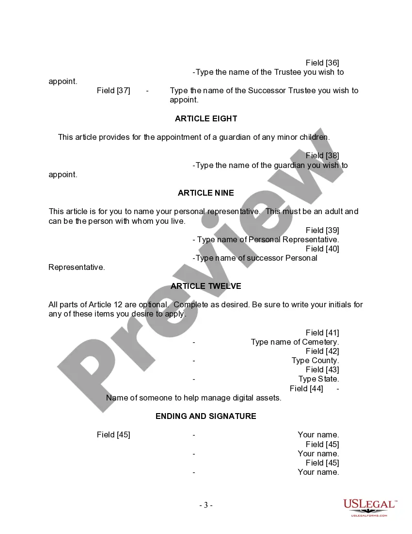 Preview Last Will and Testament for Divorced Person Not Remarried with Adult and Minor Children