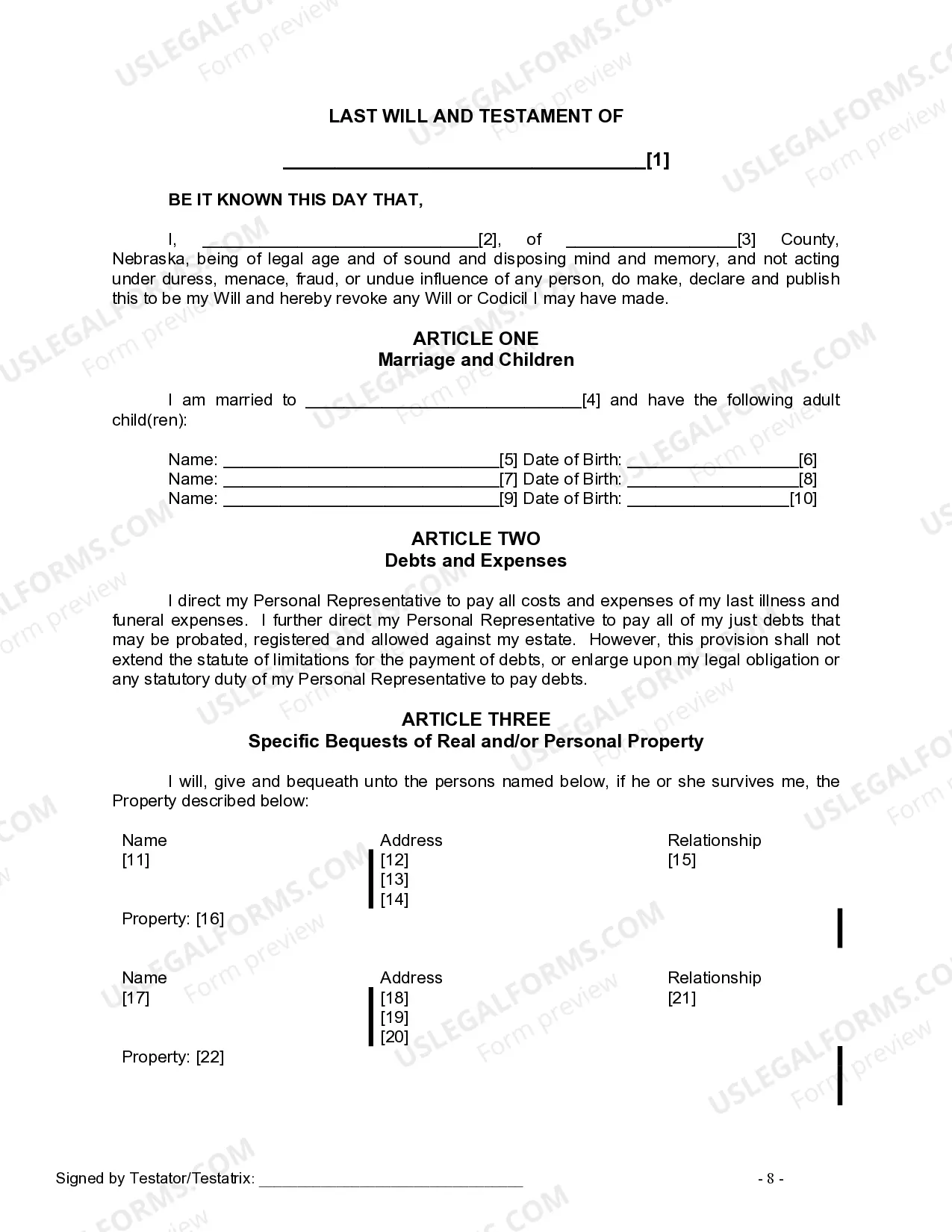Preview Mutual Wills Package for Married Couple with Adult Children