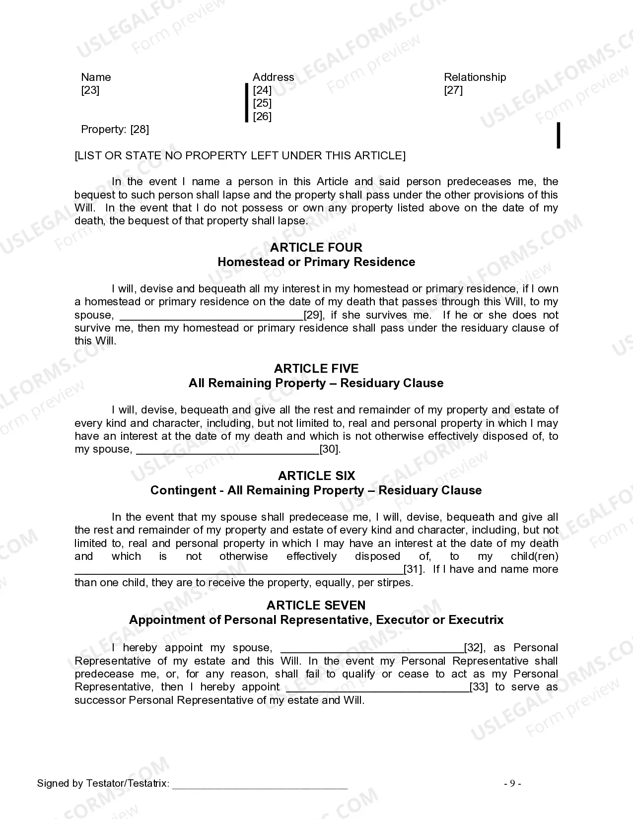 Preview Mutual Wills Package for Married Couple with Adult Children