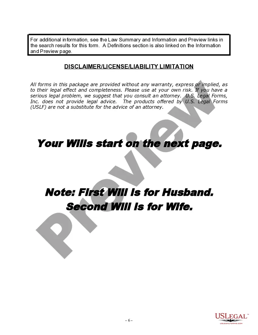 Preview Mutual Wills Package for Married Couple with No Children