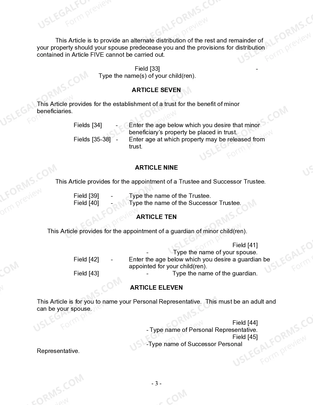Preview Mutual Wills Package for Married Couple with Minor Children