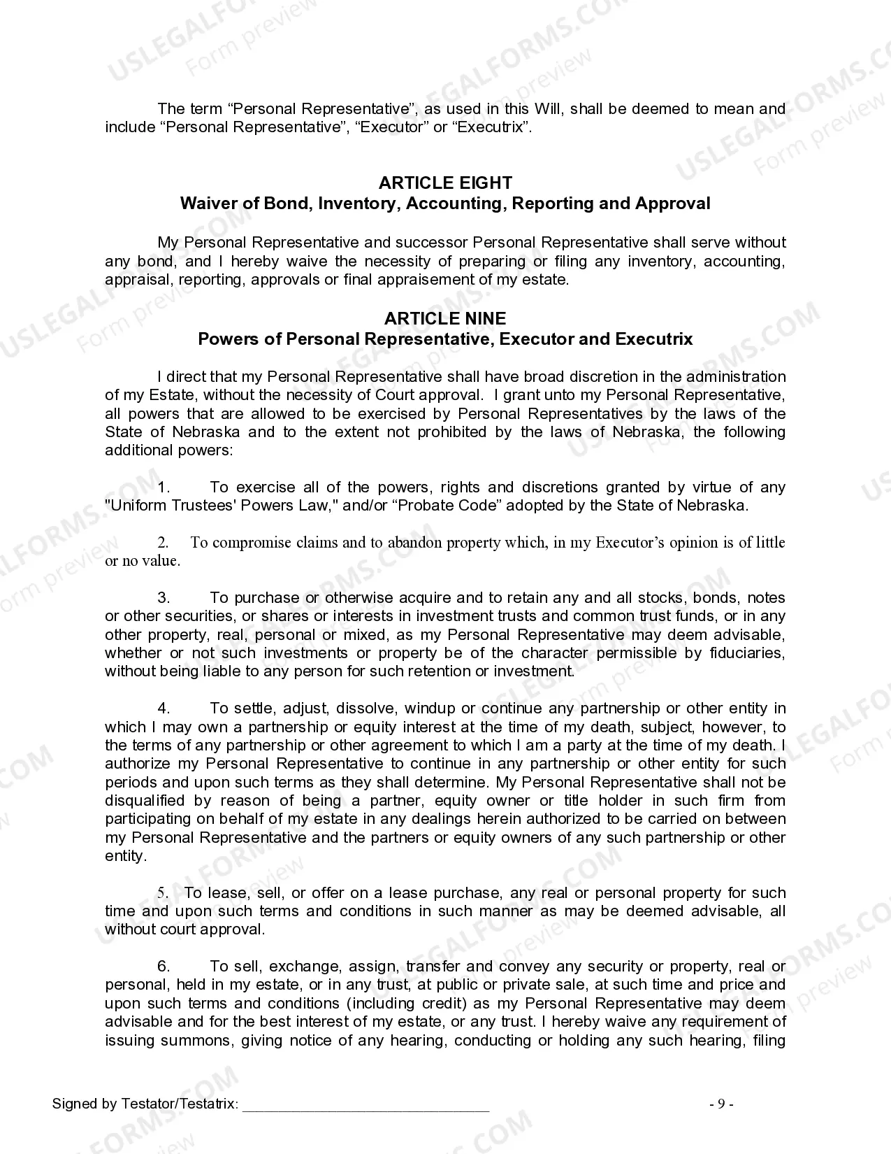 Preview Last Will and Testament for a Married Person with No Children