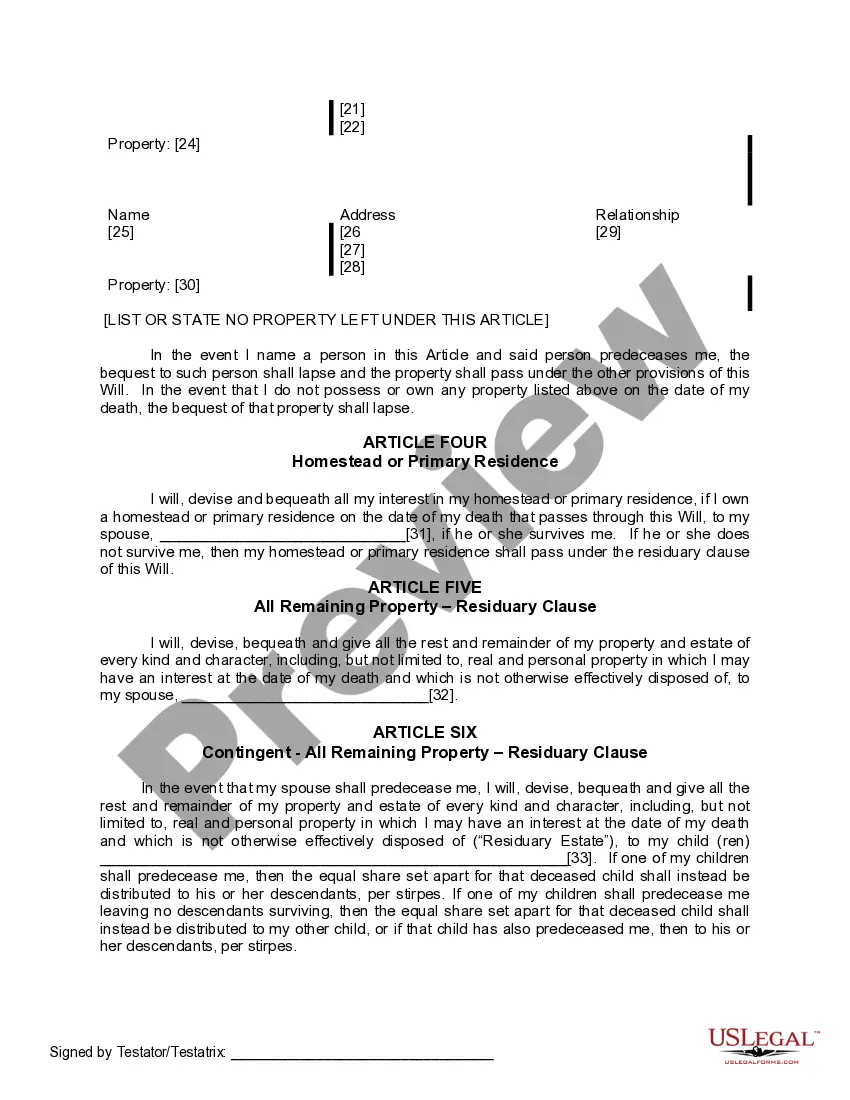 Preview Last Will and Testament for Married Person with Adult and Minor Children