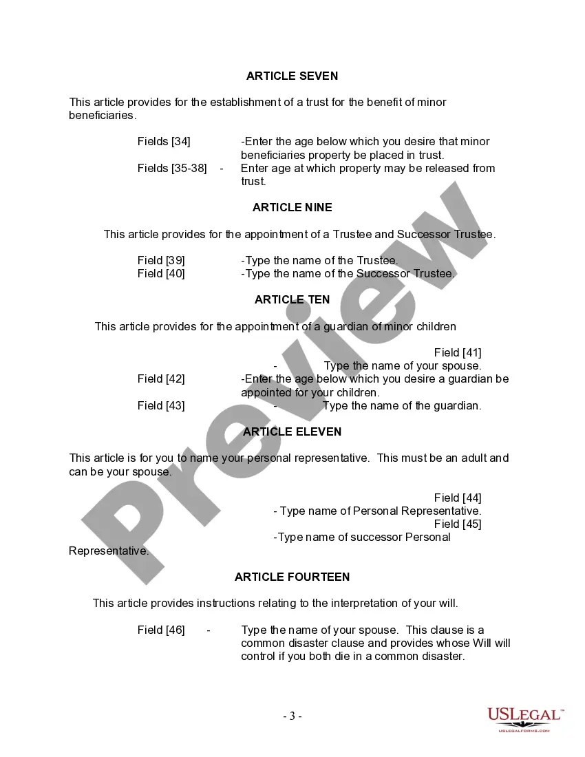 Preview Last Will and Testament for Married Person with Adult and Minor Children