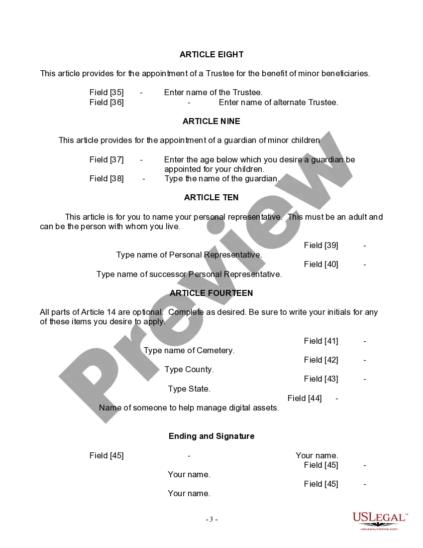 Preview Last Will and Testament for Widow or Widower with Minor Children