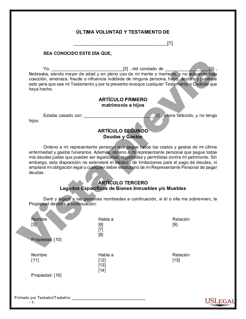 Preview Formulario de última voluntad legal para una viuda o viudo sin hijos
