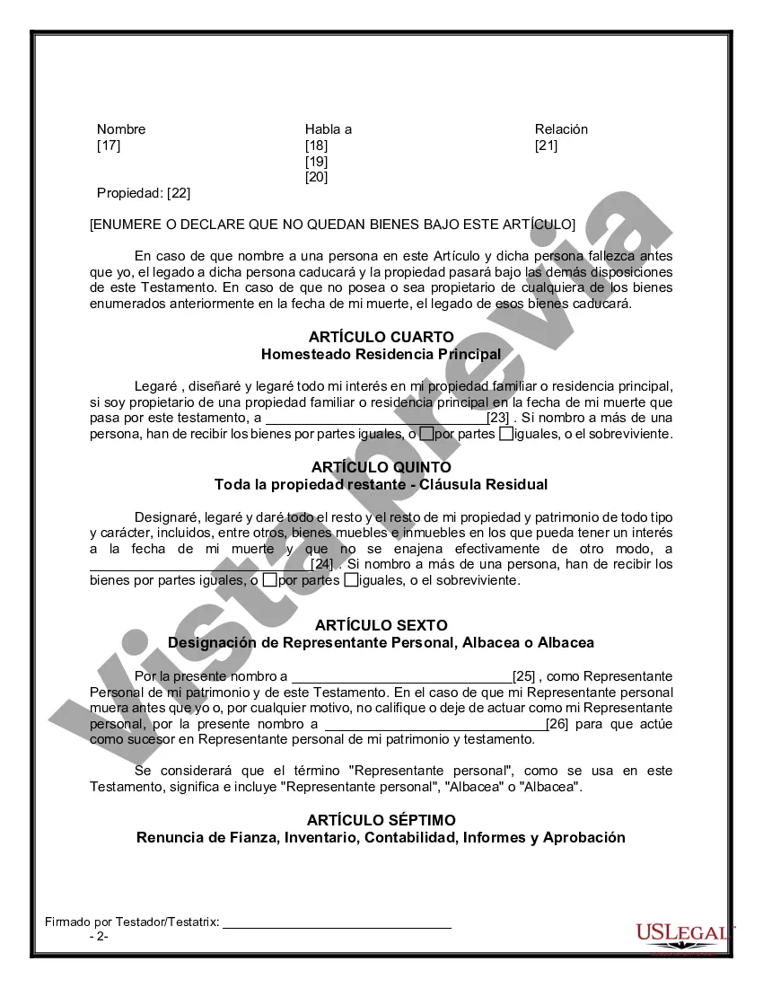 Preview Formulario de última voluntad legal para una viuda o viudo sin hijos