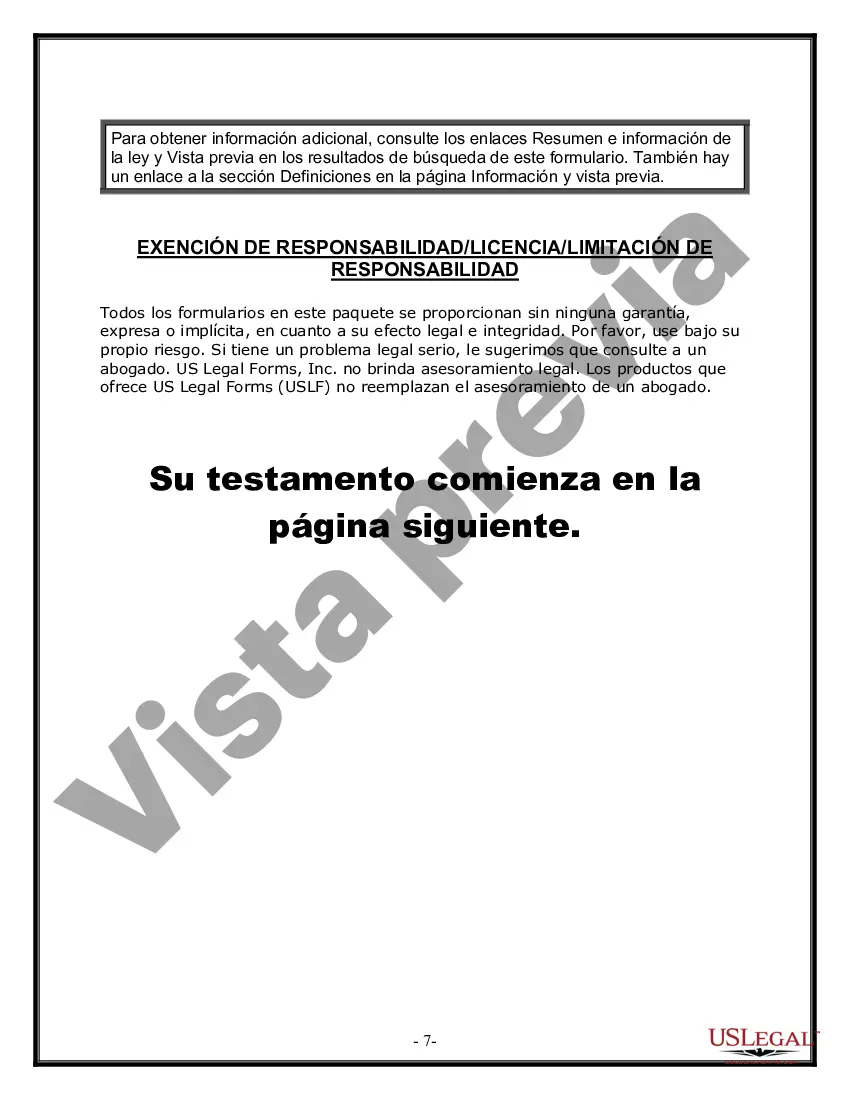 Preview Formulario Legal de Última Voluntad y Testamento para una Viuda o Viudo con Hijos Adultos y Menores