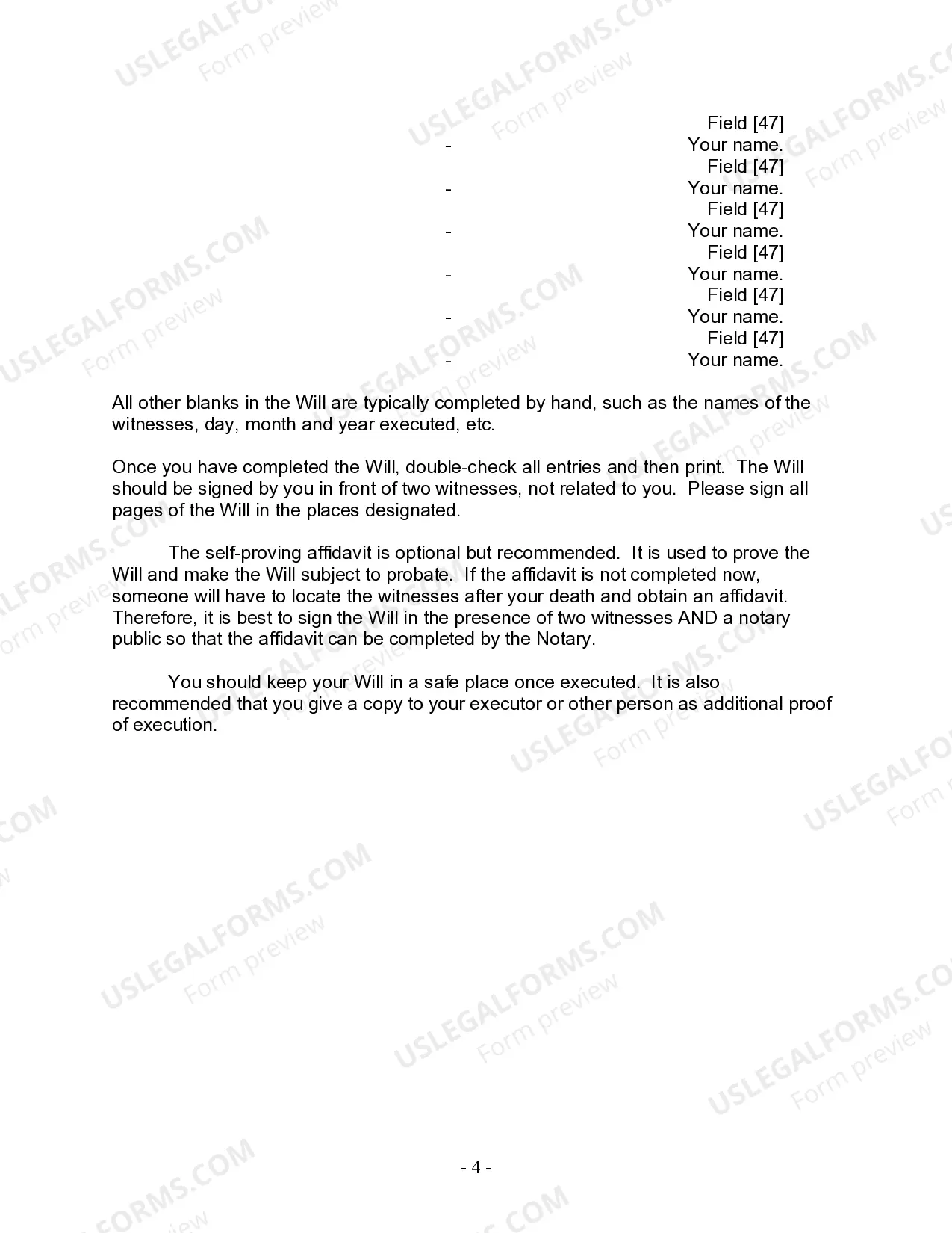 Preview Last Will and Testament for a Widow or Widower with Adult and Minor Children