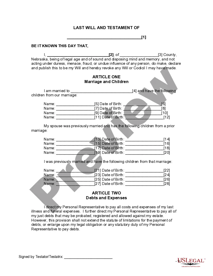 Preview Last Will and Testament for Divorced and Remarried Person with Mine, Yours and Ours Children