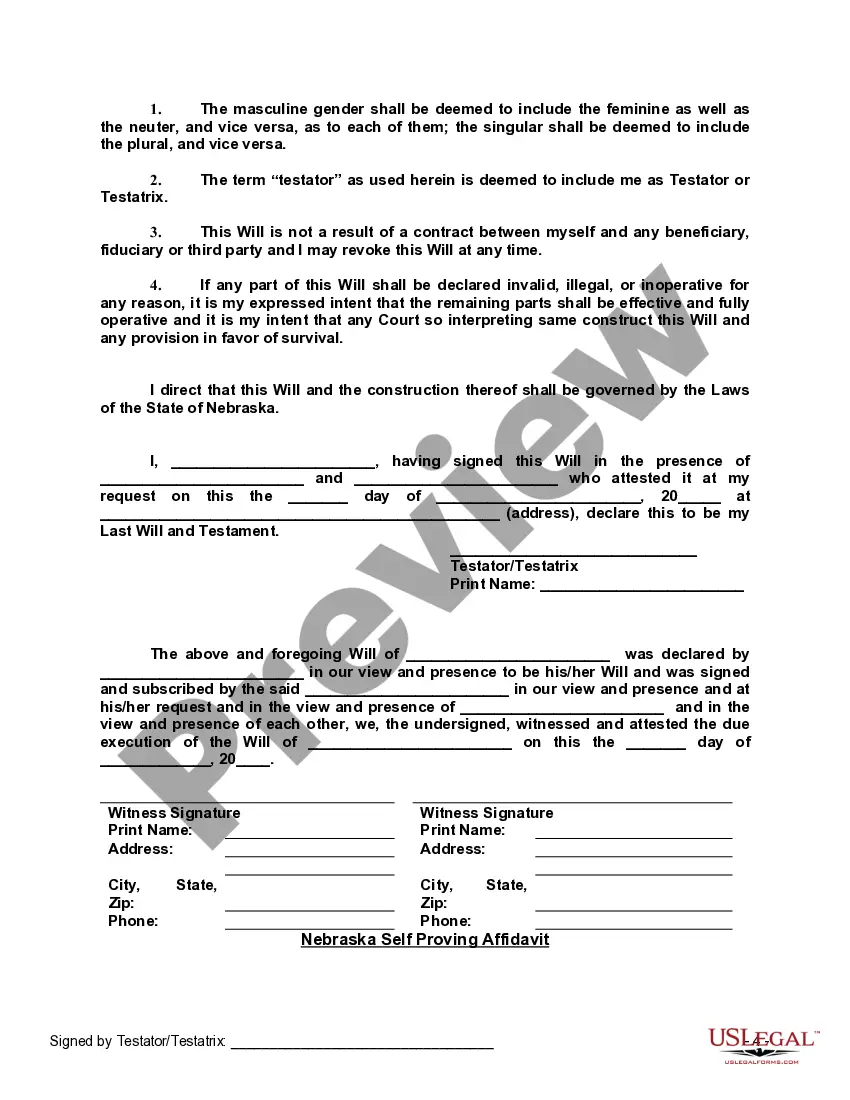 Preview Last Will and Testament with All Property to Trust called a Pour Over Will