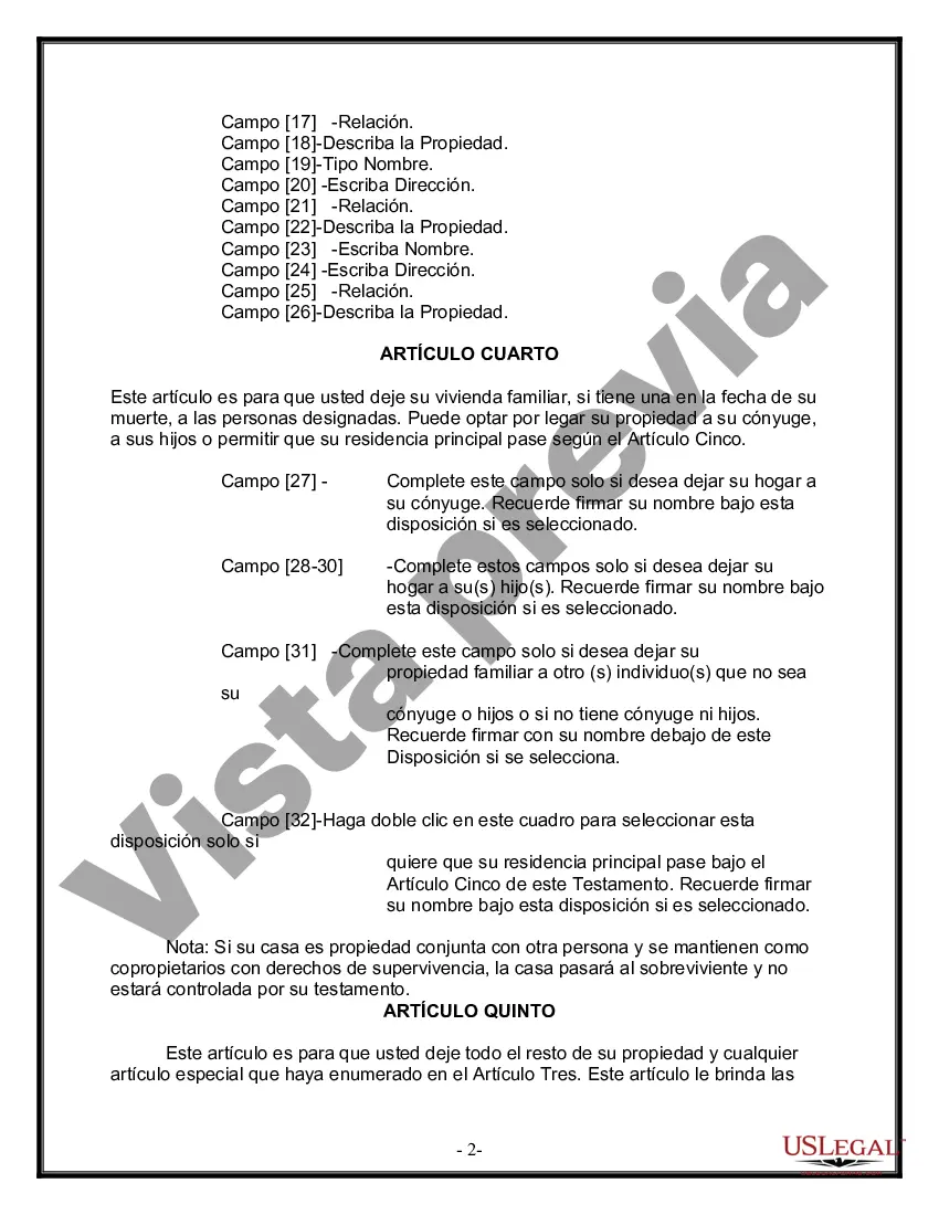 Preview Última voluntad y testamento para otras personas